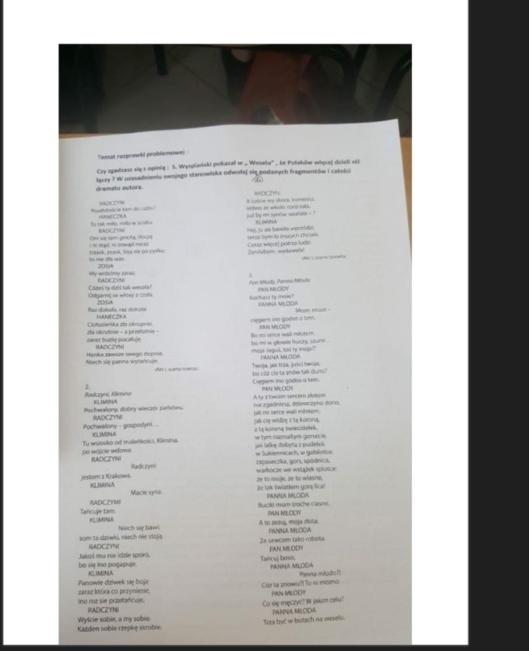 Witam, potrzebuje pomocy z Rozprawka z polskiego "wesele