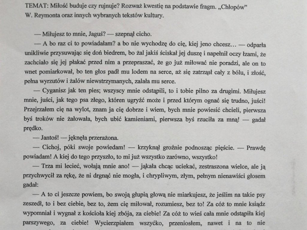 Miłość buduje czy rujnuje? Rozważ kwestie na podstawie fragmentu "chłopów" min. 250 słów Pomocyy - załącznik 1