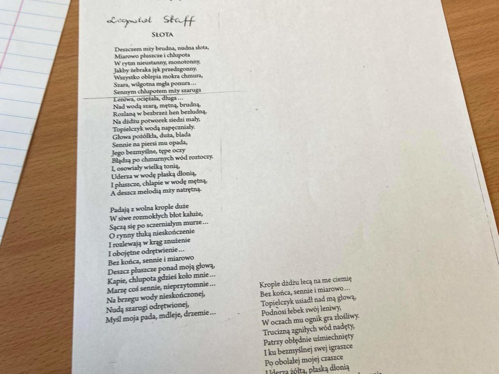 Zinterpretuje ktoś wiersz Leopolda Staffa,, Słota " - załącznik 1
