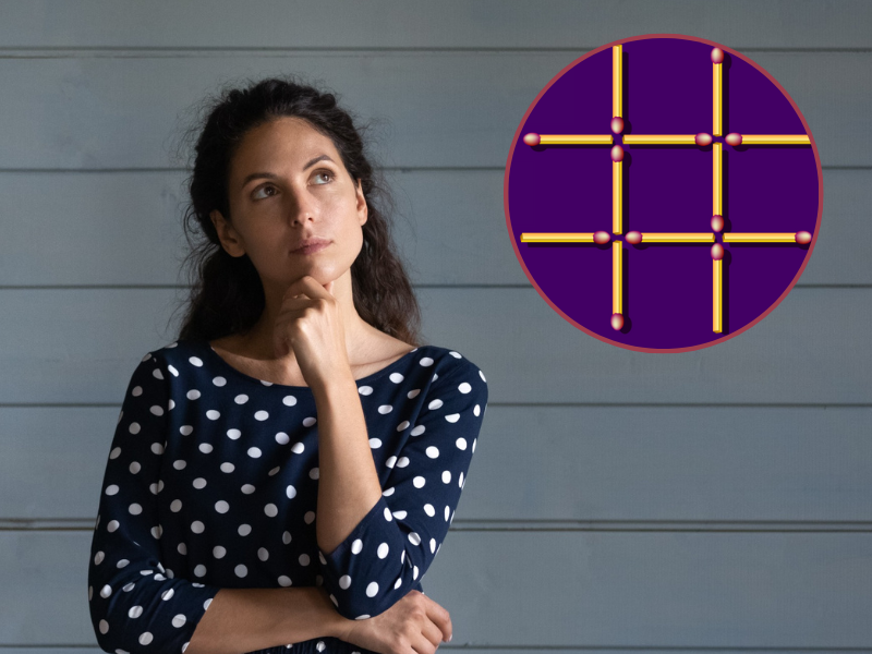 Zagadka logiczna. Przestaw 3 zapałki, żeby stworzyć 3 kwadraty