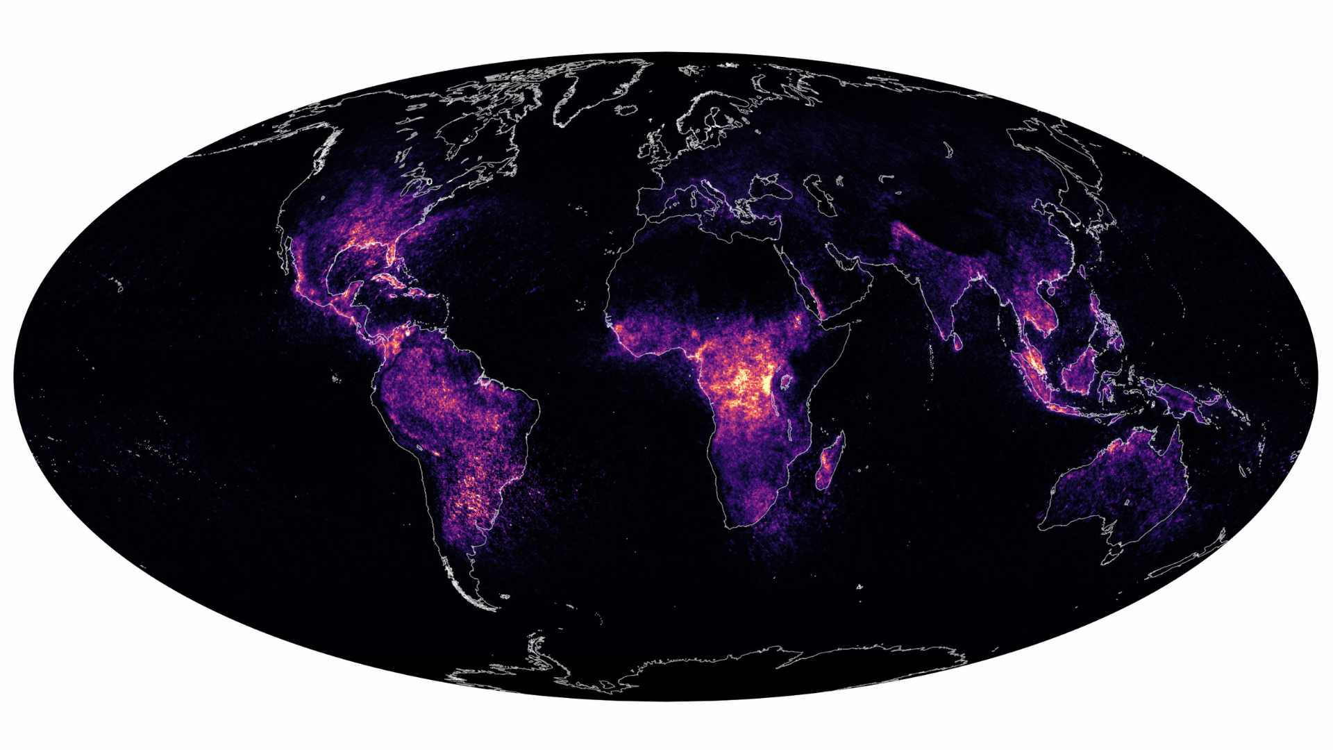 mapa koncentracji piorunow 2021 nasa