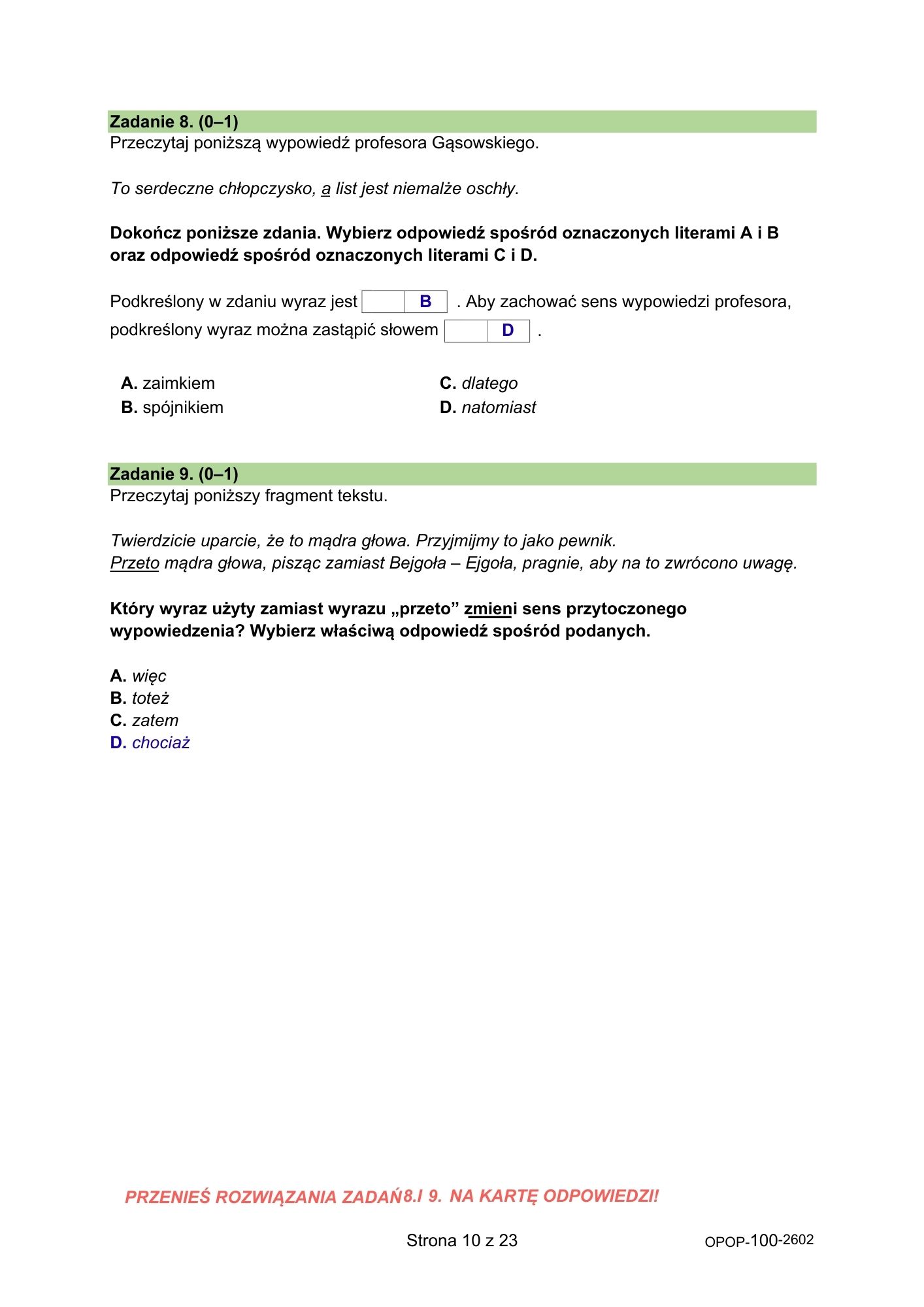 Próbny egzamin ósmoklasisty 2026 odpowiedzi rozwiązania