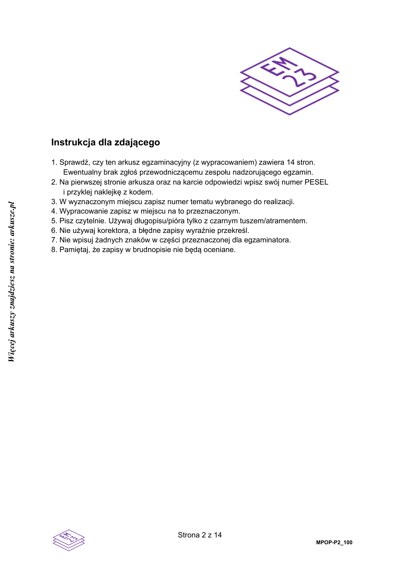 Matura próbna marzec 2026. Język polski, poziom podstawowy – wypracowanie, strona 2