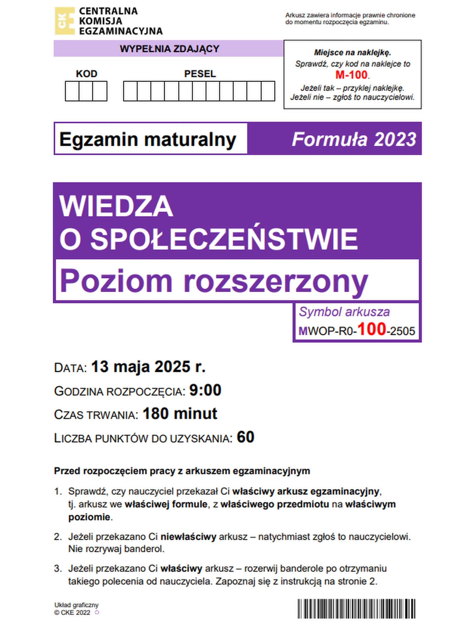 Matura maj 2025. WOS, poziom rozszerzony – strona 1