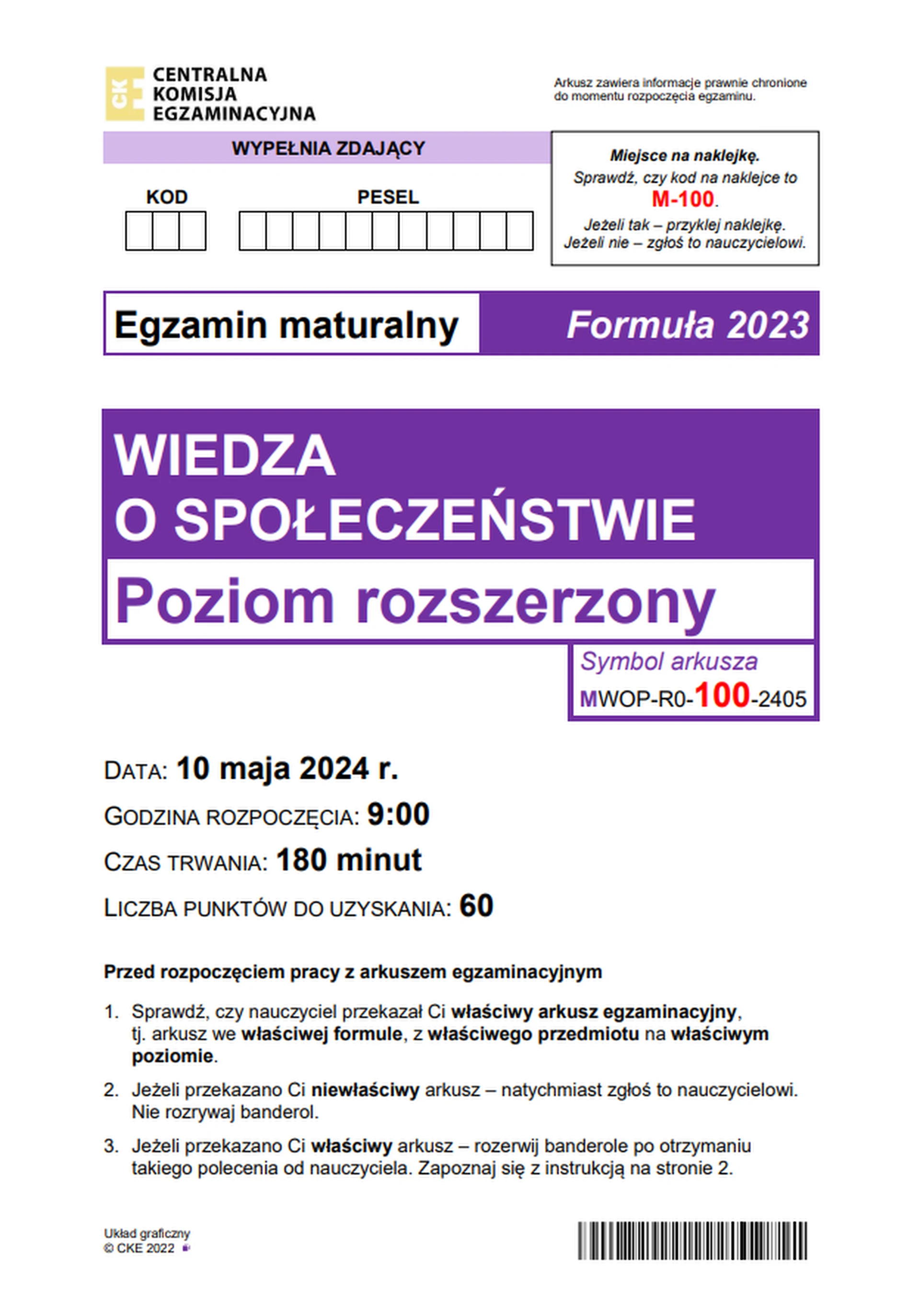 Matura maj 2024. WOS, poziom rozszerzony – strona 1