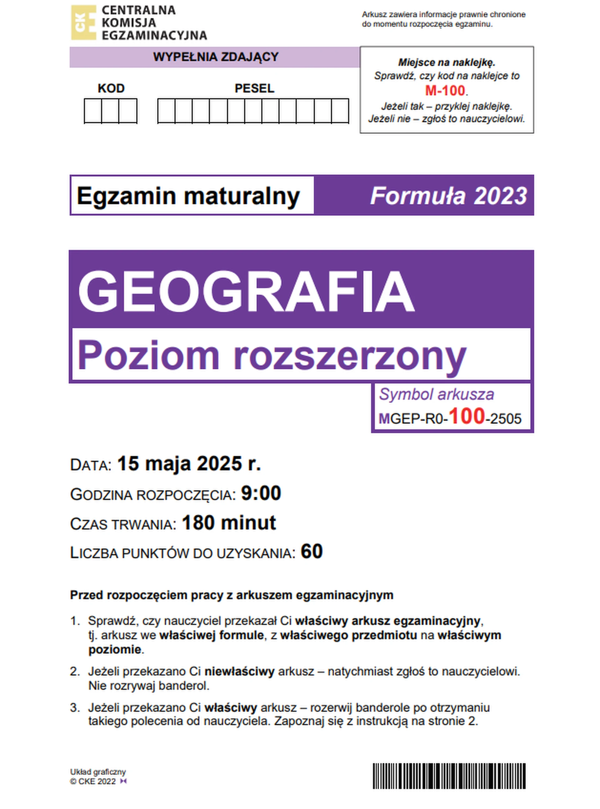 Matura maj 2025. geografia, poziom rozszerzony – strona 1