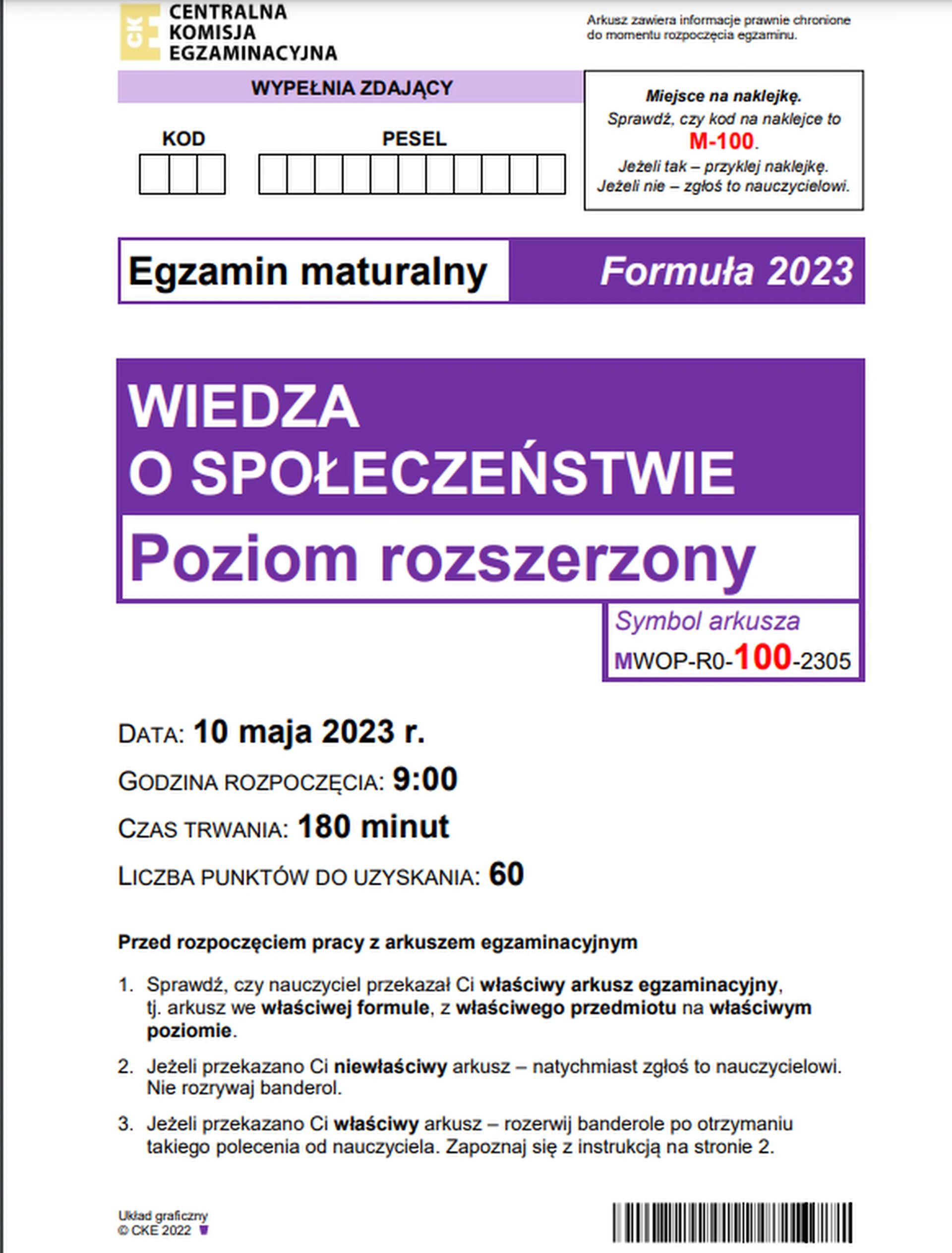Matura maj 2023. WOS, poziom rozszerzony – strona 1