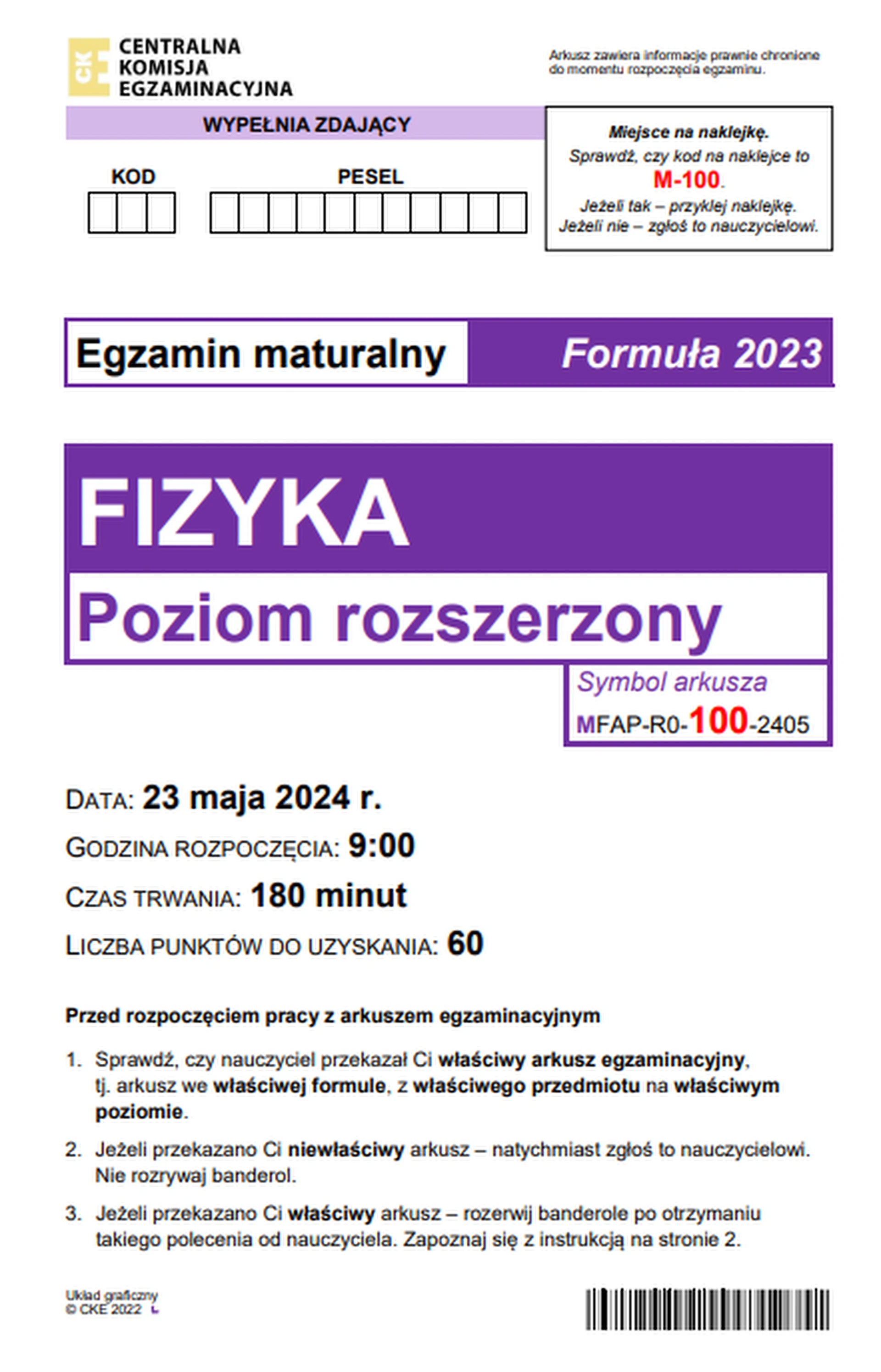 Matura maj 2024. Fizyka, poziom rozszerzony – strona 1