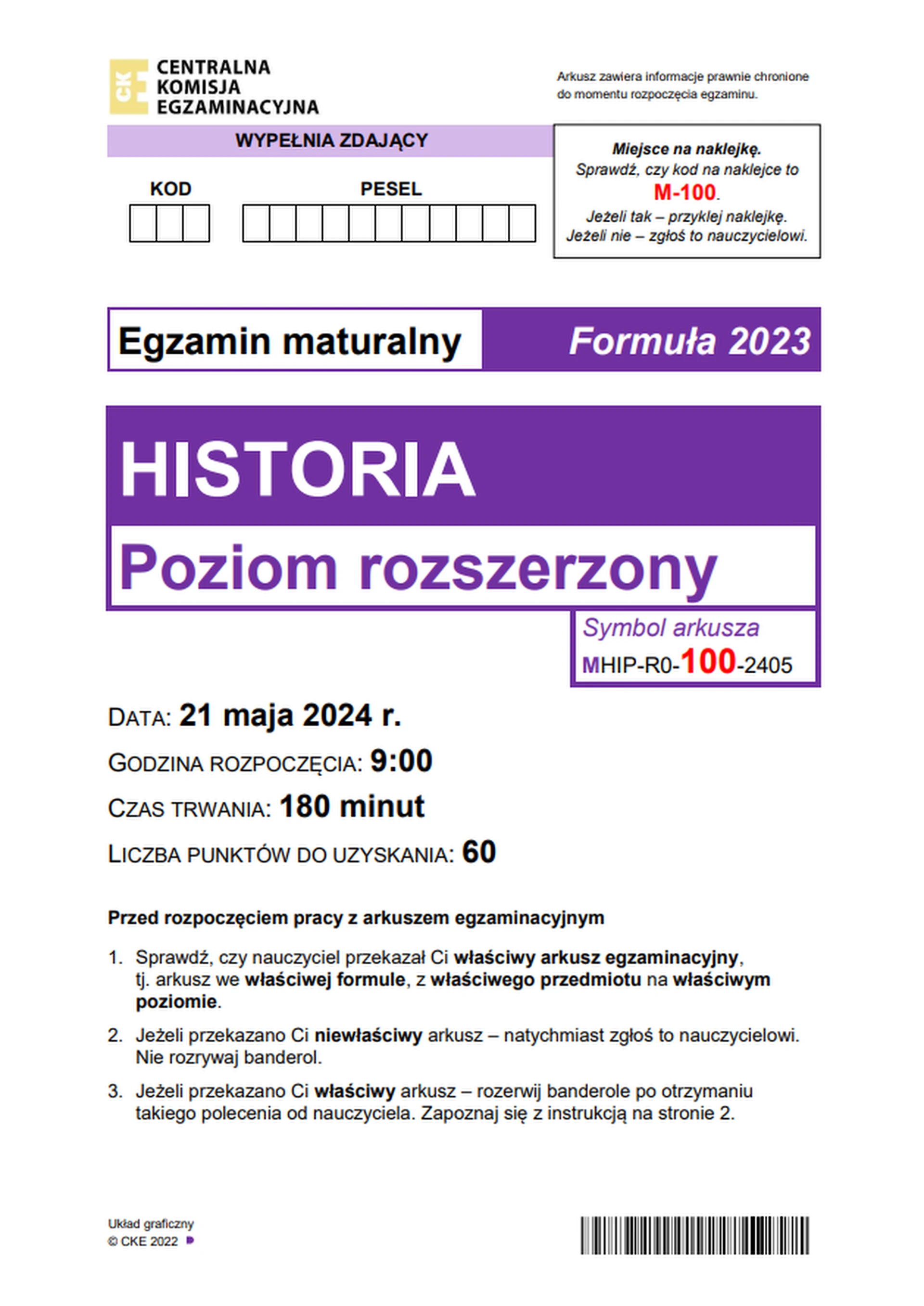 Matura maj 2024. Historia, poziom rozszerzony – strona 1
