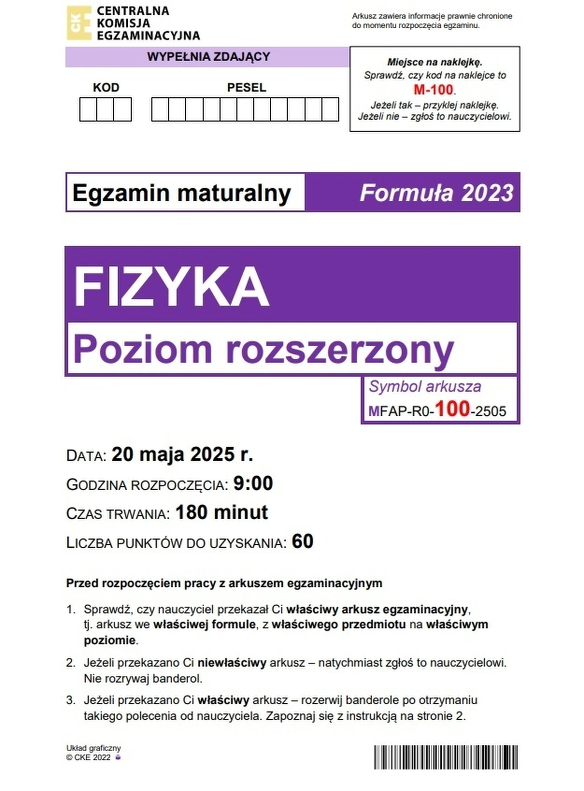 Matura maj 2025. Fizyka, poziom rozszerzony – strona 1