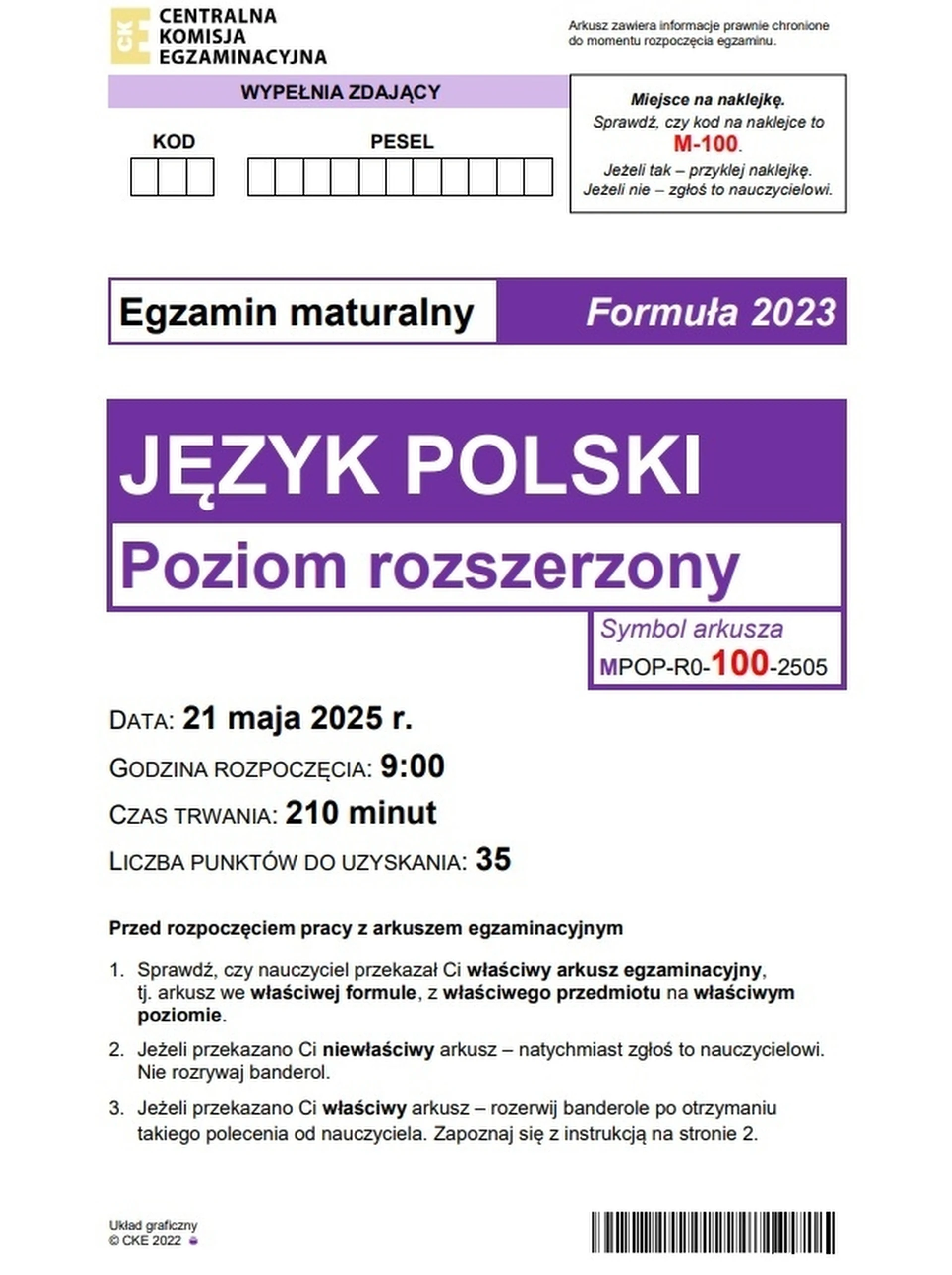 Matura maj 2025. Język polski, poziom rozszerzony – strona 1