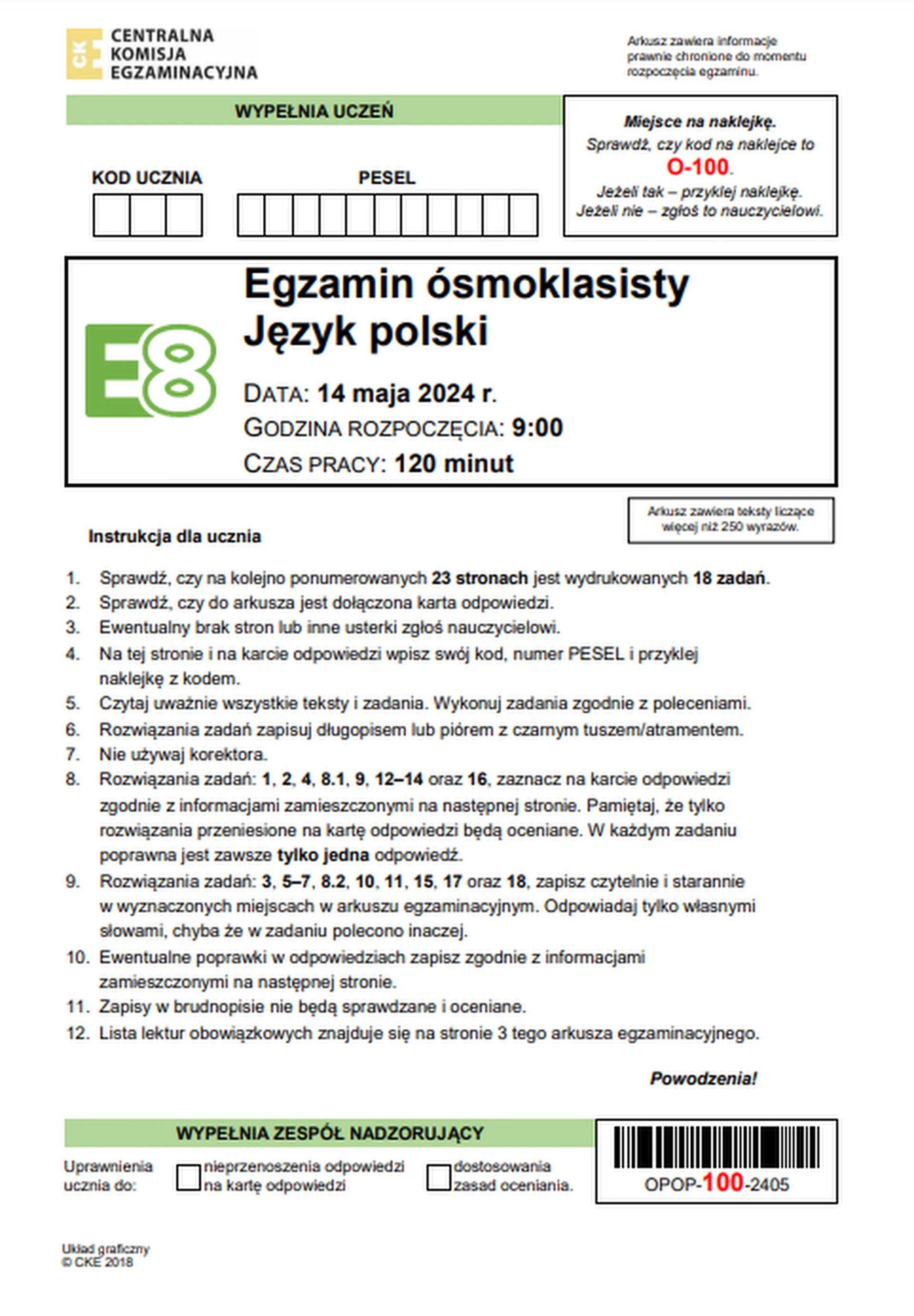 Egzamin ósmoklasisty 2024. Język polski – strona 1