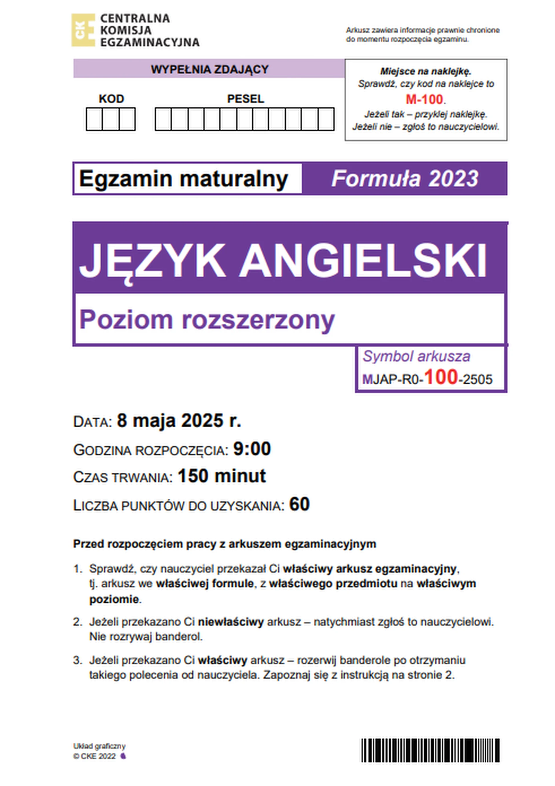Matura maj 2025. Język angielski, poziom rozszerzony – strona 1