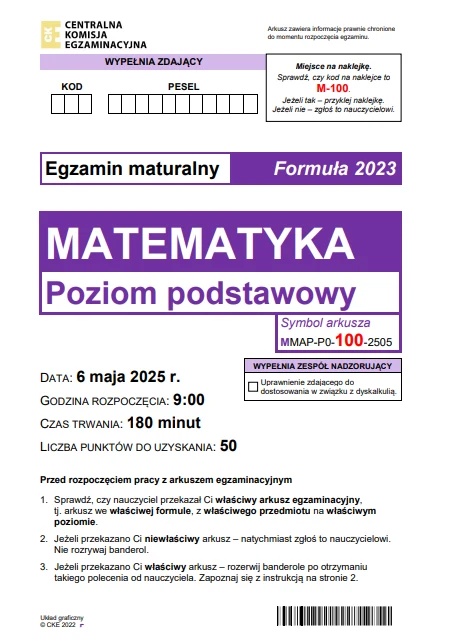 Matura maj 2025. Matematyka, poziom podstawowy – strona 1
