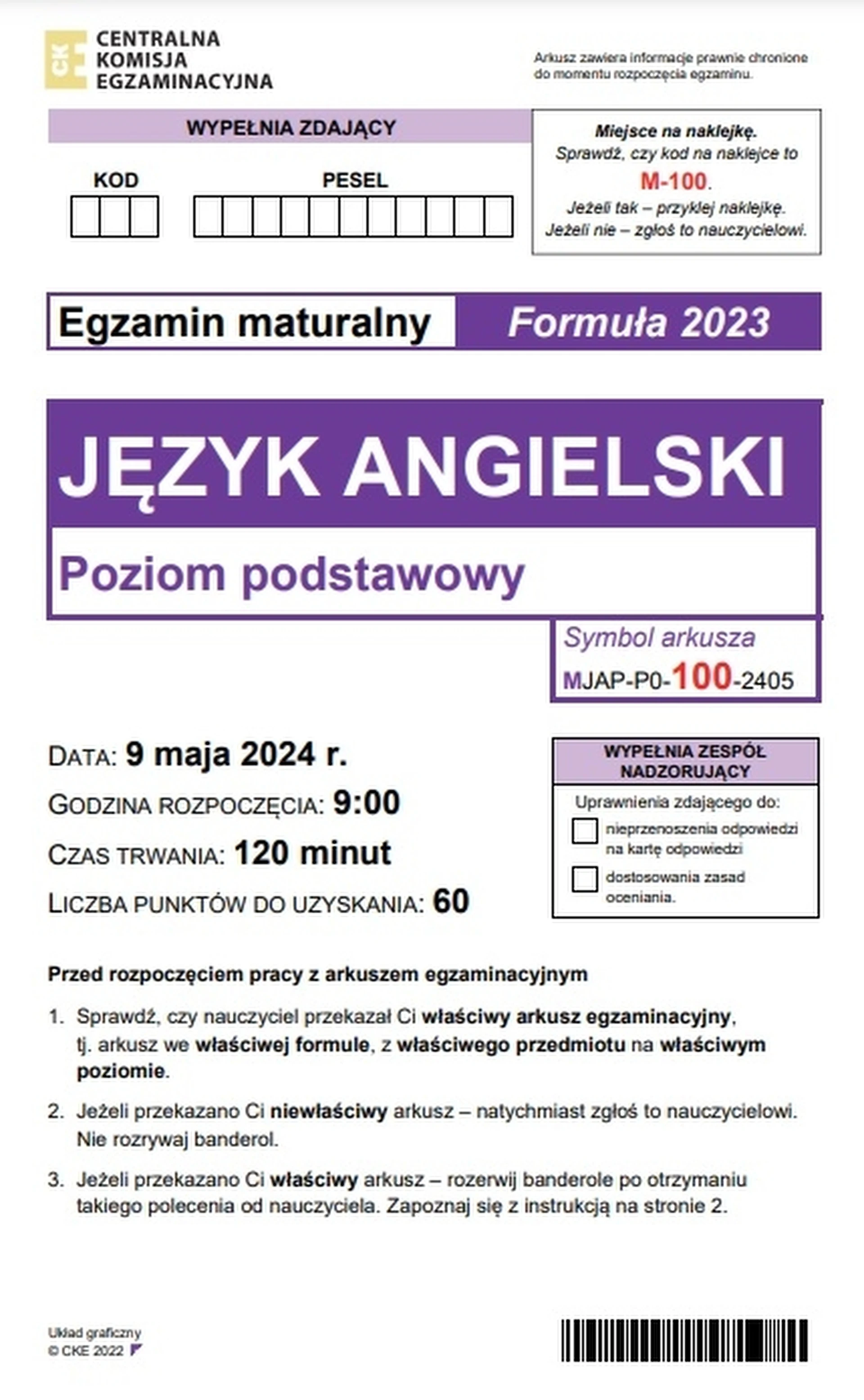 Matura maj 2024. Język angielski, poziom podstawowy – strona 1