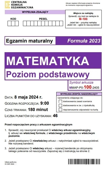 Matura maj 2024. Matematyka, poziom podstawowy – strona 1