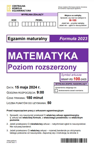 Matura maj 2024. Matematyka, poziom rozszerzony – strona 1