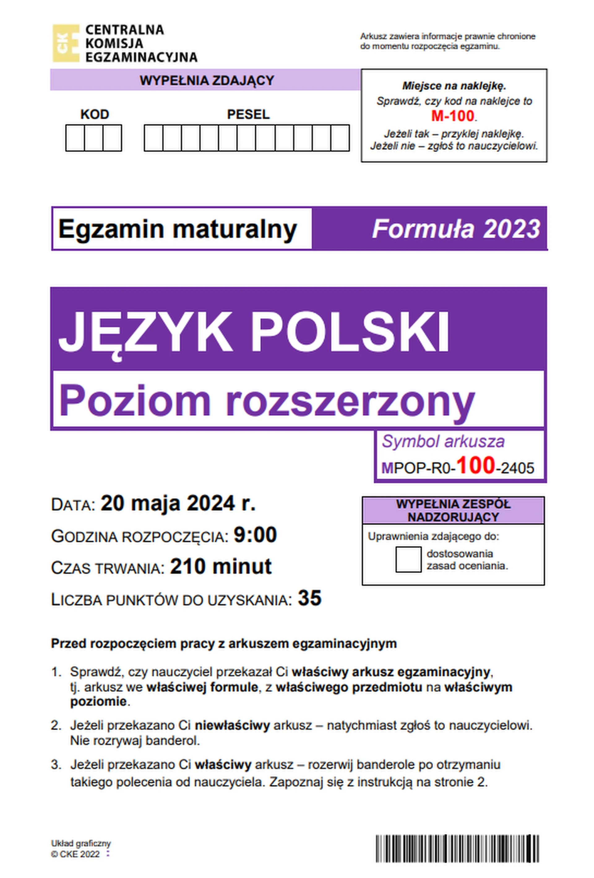 Matura maj 2024. Język polski, poziom rozszerzony – strona 1