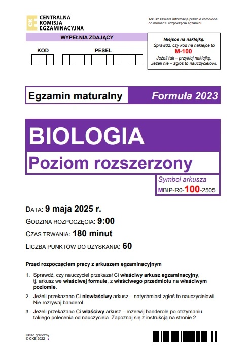 Matura maj 2025. Biologia, poziom rozszerzony – strona 1