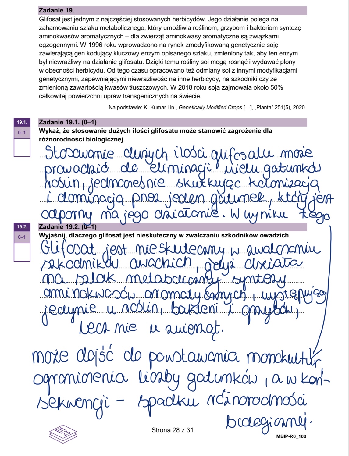 Matura styczeń 2026. Biologia, poziom rozszerzony – strona 28