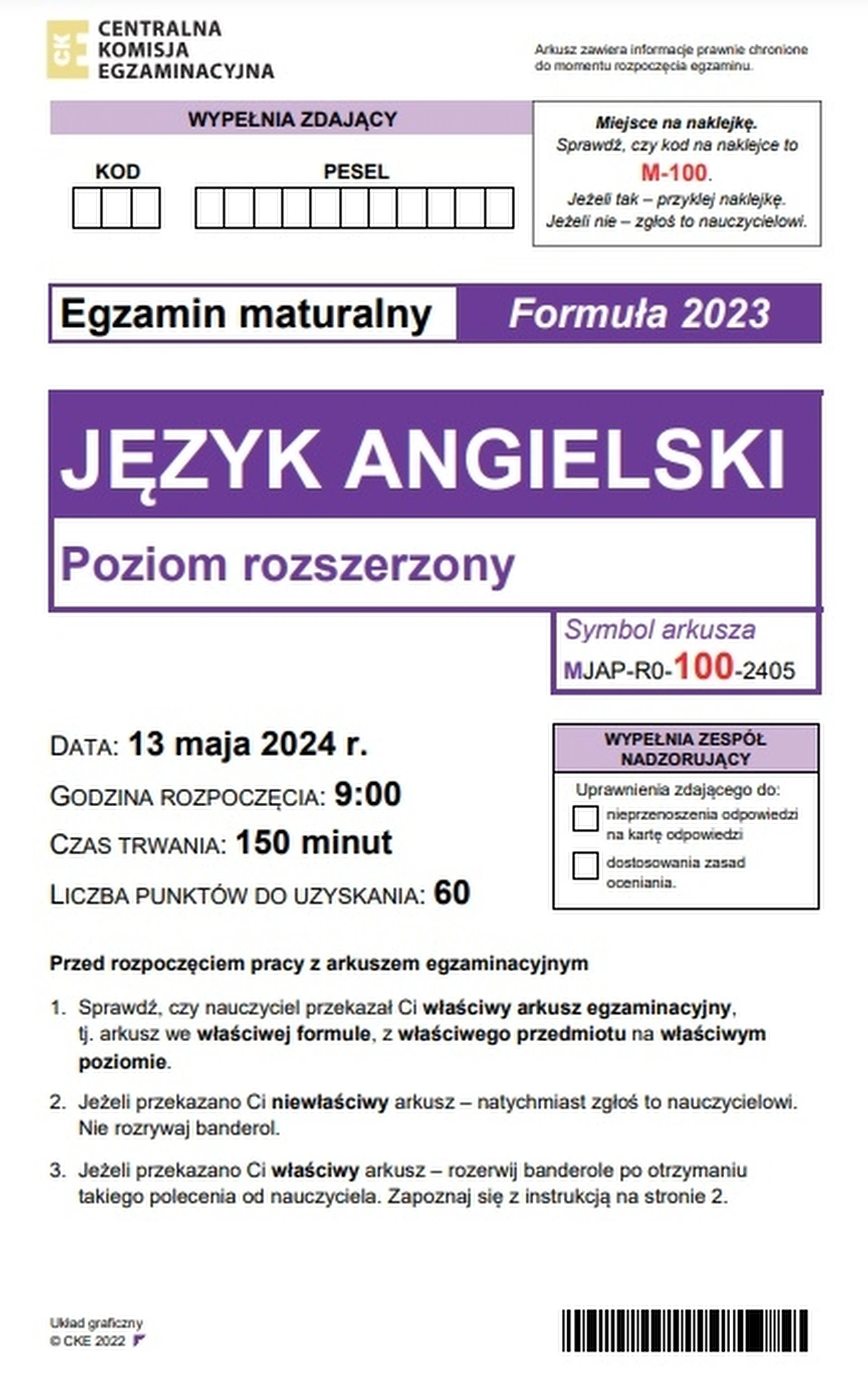 Matura maj 2024. Język angielski, poziom rozszerzony – strona 1