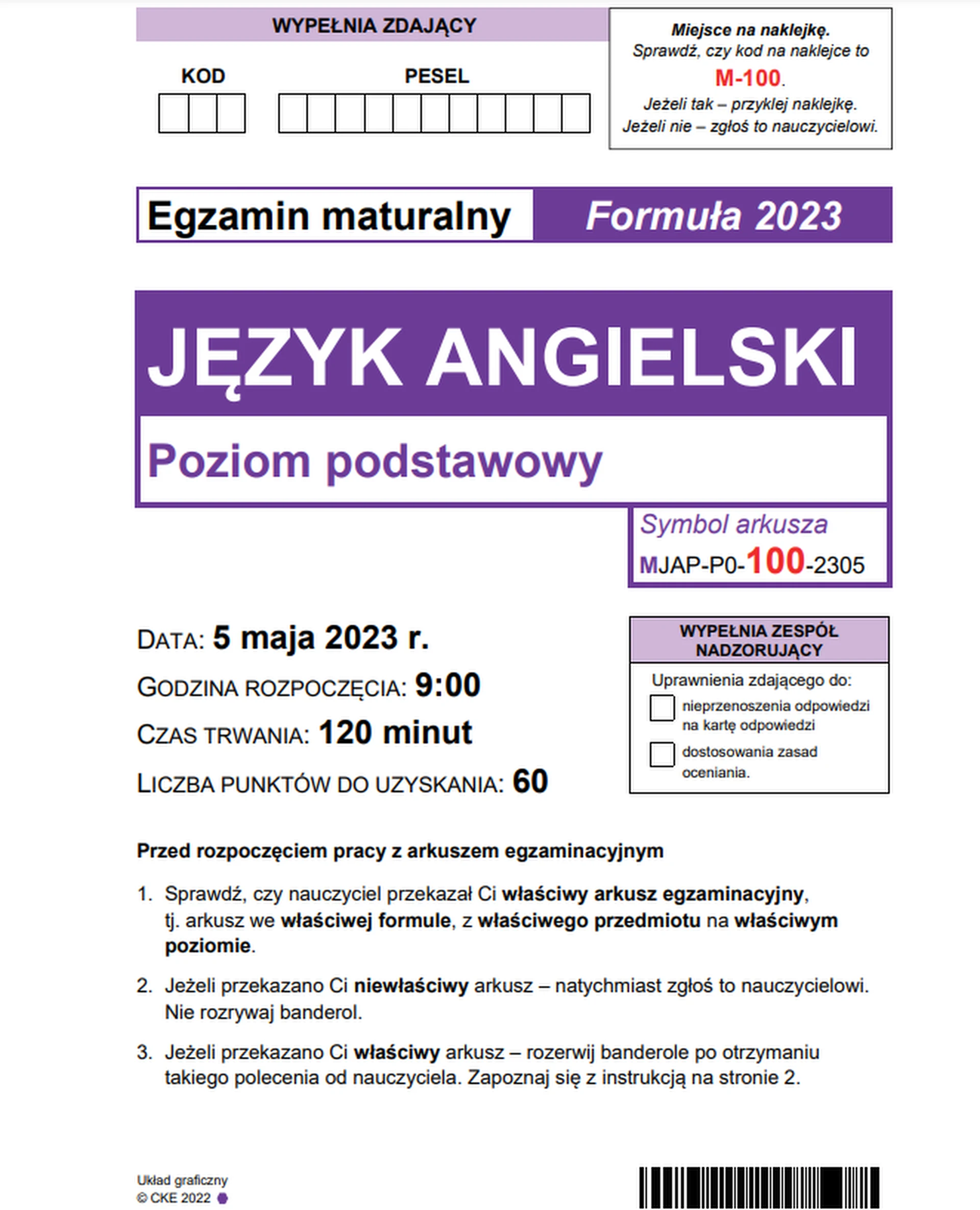 Matura maj 2023. Język angielski, poziom podstawowy – strona 1