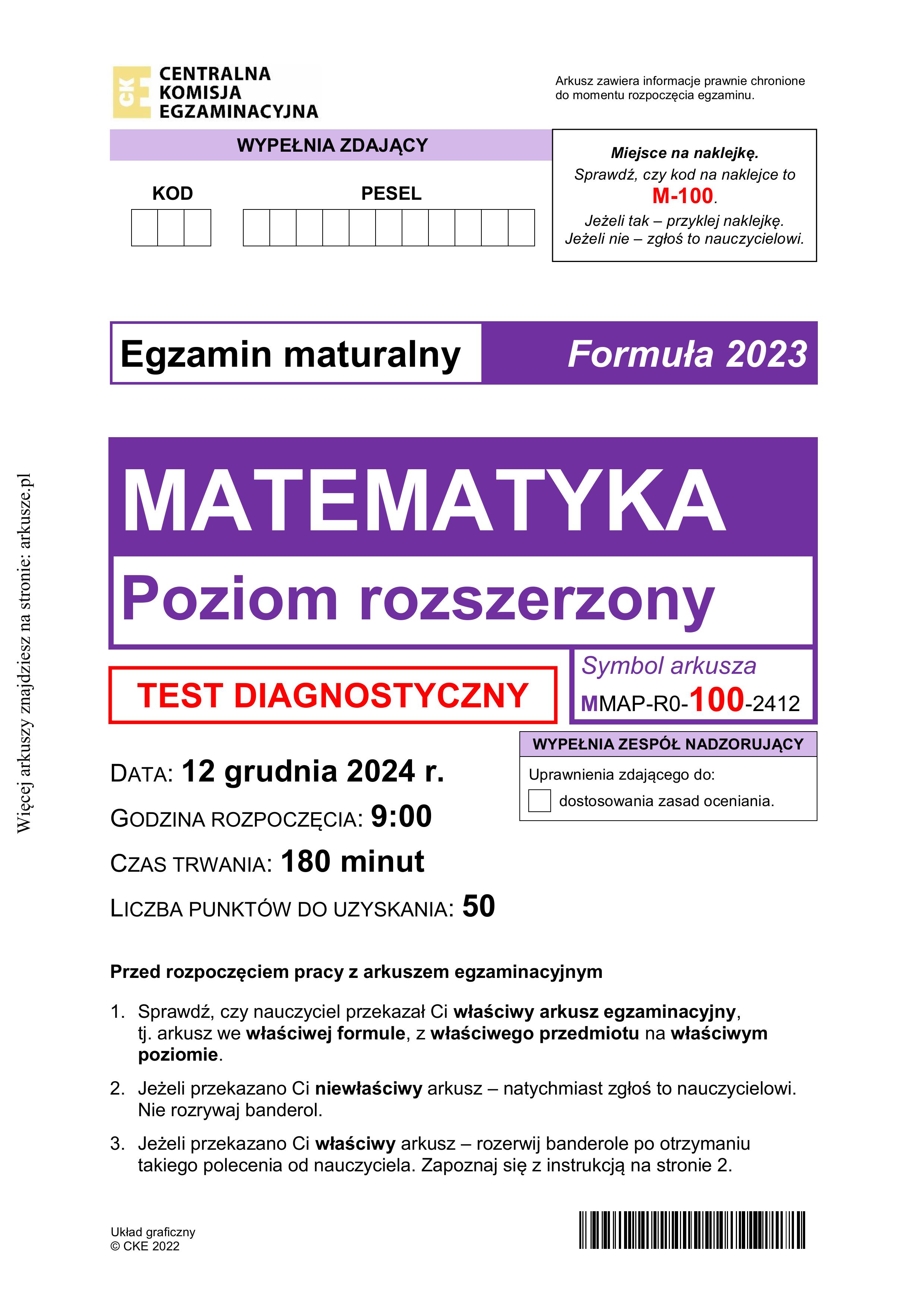 Matura próbna grudzień 2024. Matematyka, poziom rozszerzony – strona 1