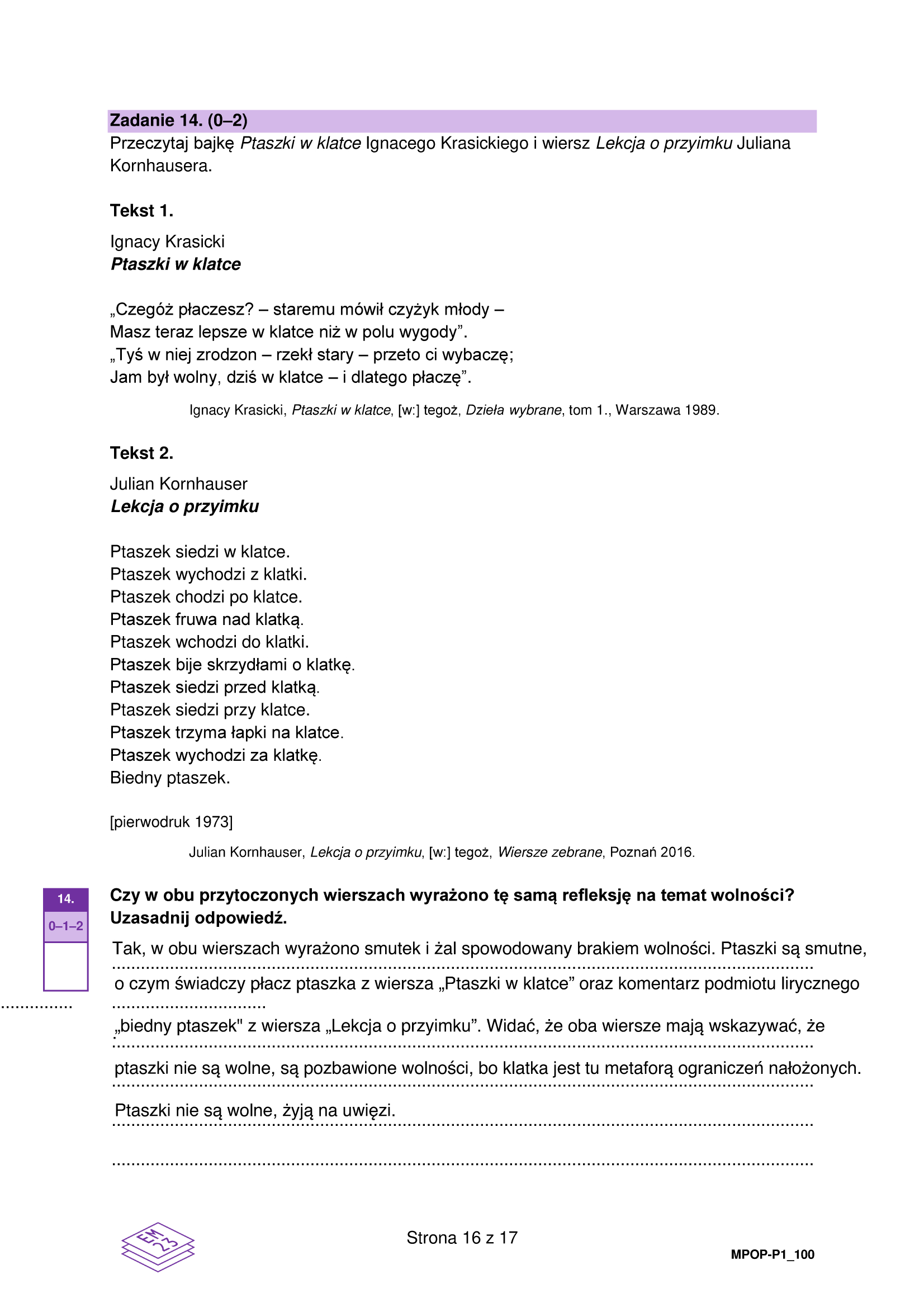 Matura próbna grudzień 2024. Język polski, poziom podstawowy –  strona 14