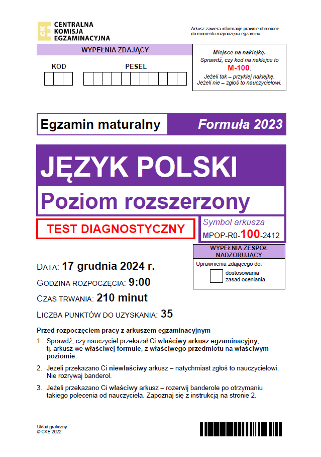 Matura próbna grudzień 2024. Język polski, poziom rozszerzony – strona 1