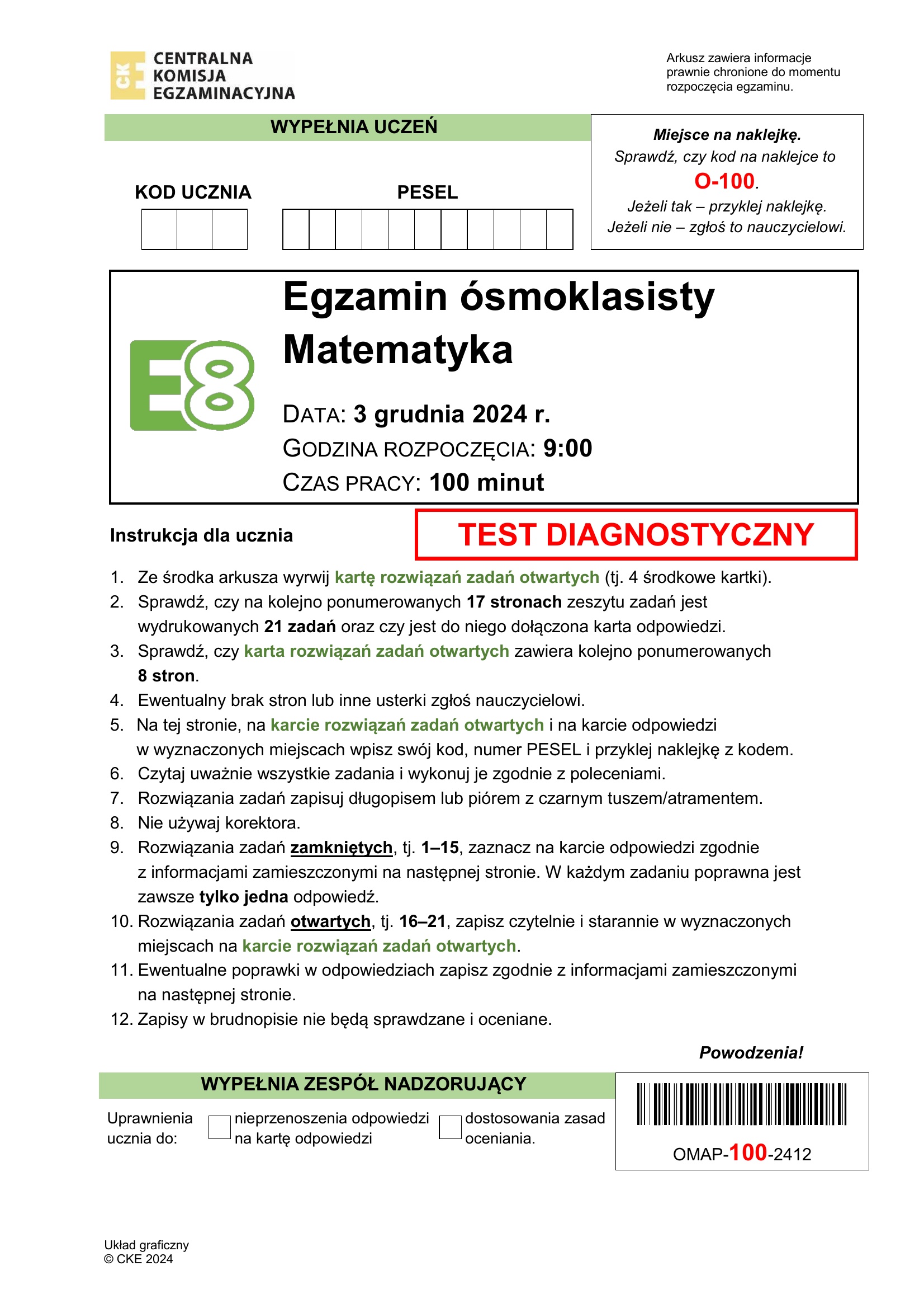 Próbny egzamin ósmoklasisty 2024. Matematyka – strona 1