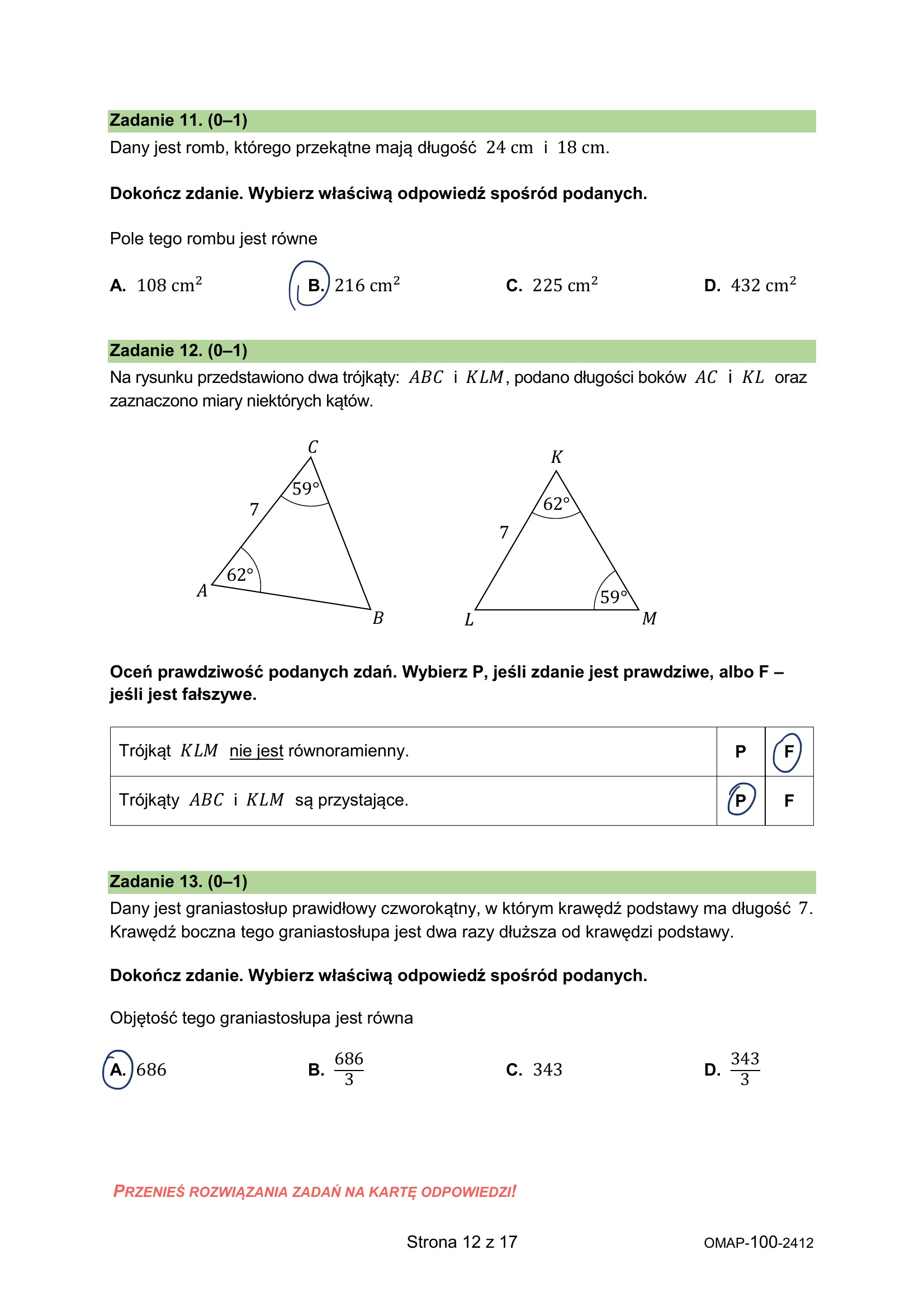 Próbny egzamin ósmoklasisty 2024. Matematyka – strona 12