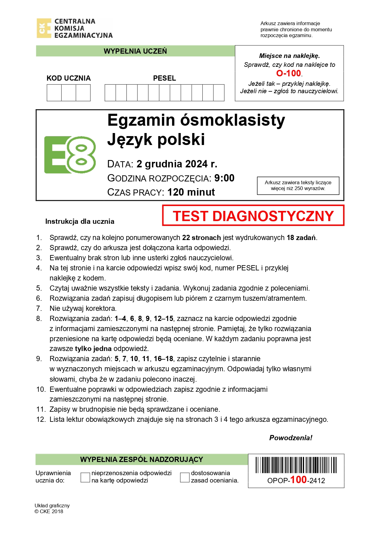 Próbny egzamin ósmoklasisty 2024. Język polski – strona 1