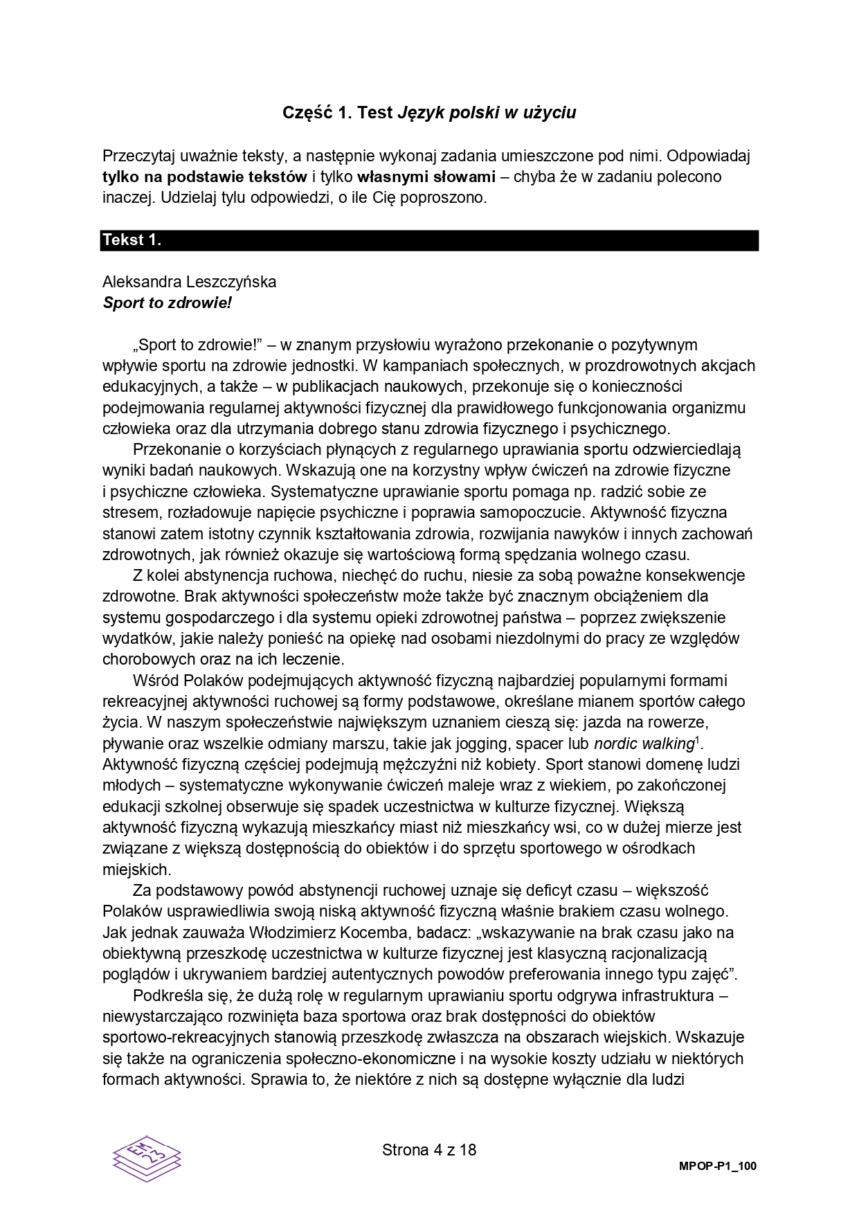 Matura dodatkowa 2026 z języka polskiego. Arkusz z odpowiedziami. Strona 4