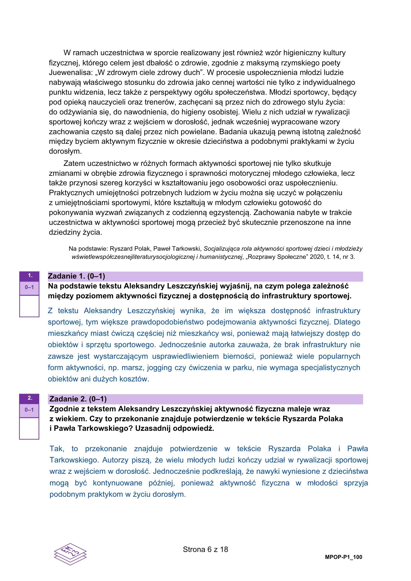 Matura dodatkowa 2026 z języka polskiego. Arkusz z odpowiedziami. Strona 6