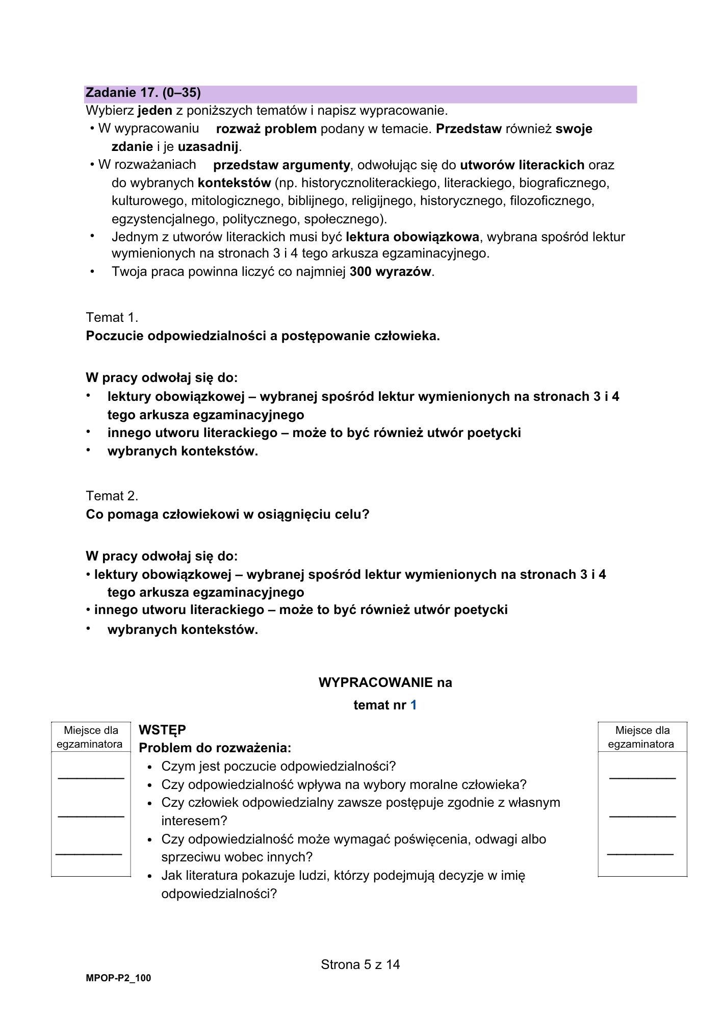 Matura dodatkowa 2026 z języka polskiego. Arkusz z odpowiedziami. Strona 18