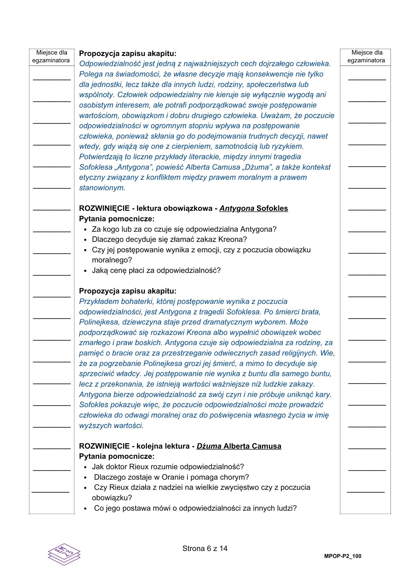 Matura dodatkowa 2026 z języka polskiego. Arkusz z odpowiedziami. Strona 19