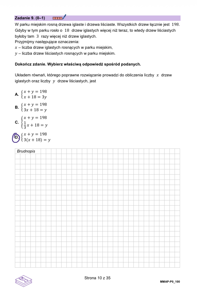 Matura dodatkowa 2026 z matematyki. Arkusz z odpowiedziami - zadanie 9