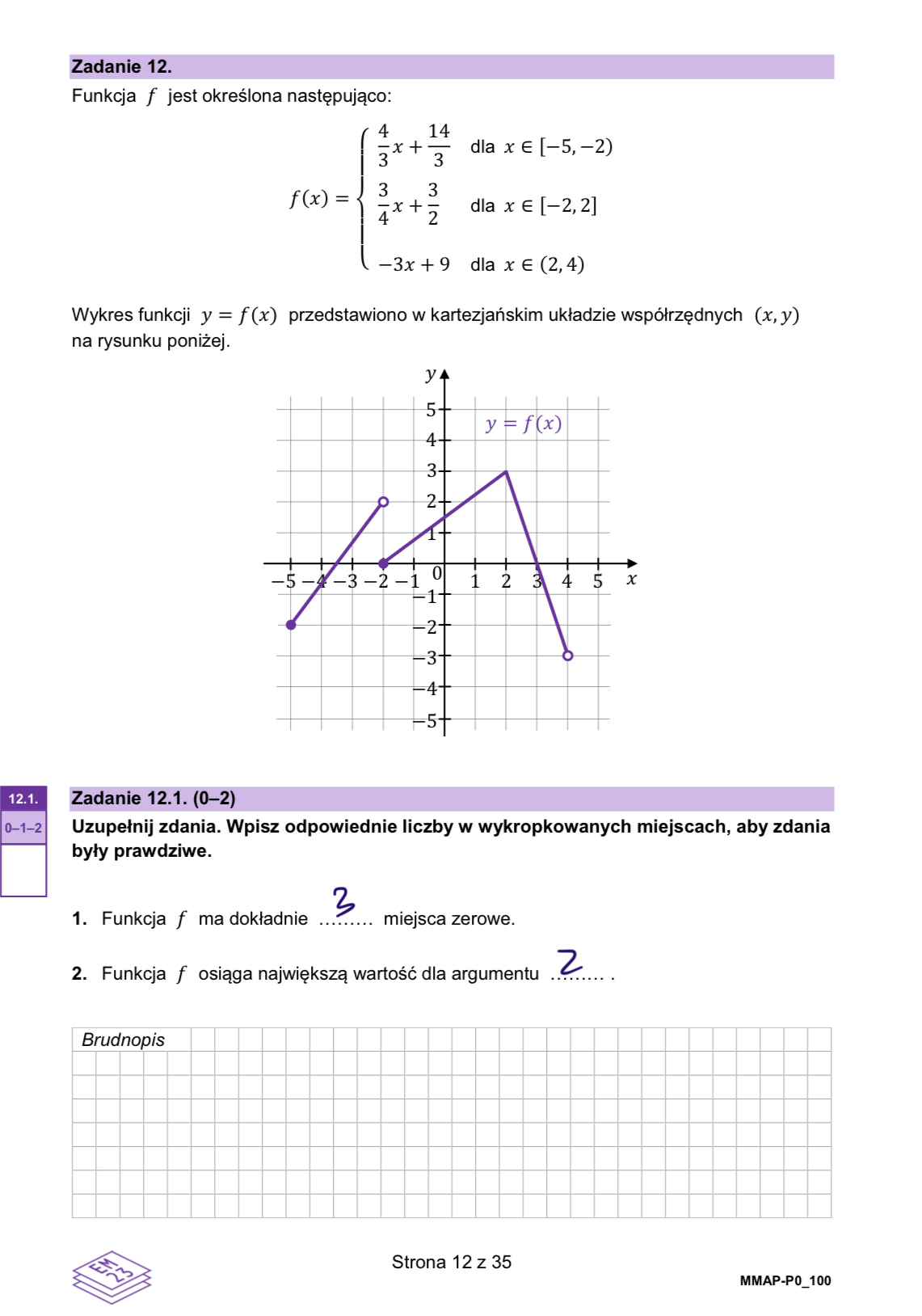 Matura dodatkowa 2026 z matematyki. Arkusz z odpowiedziami - zadanie 12.2