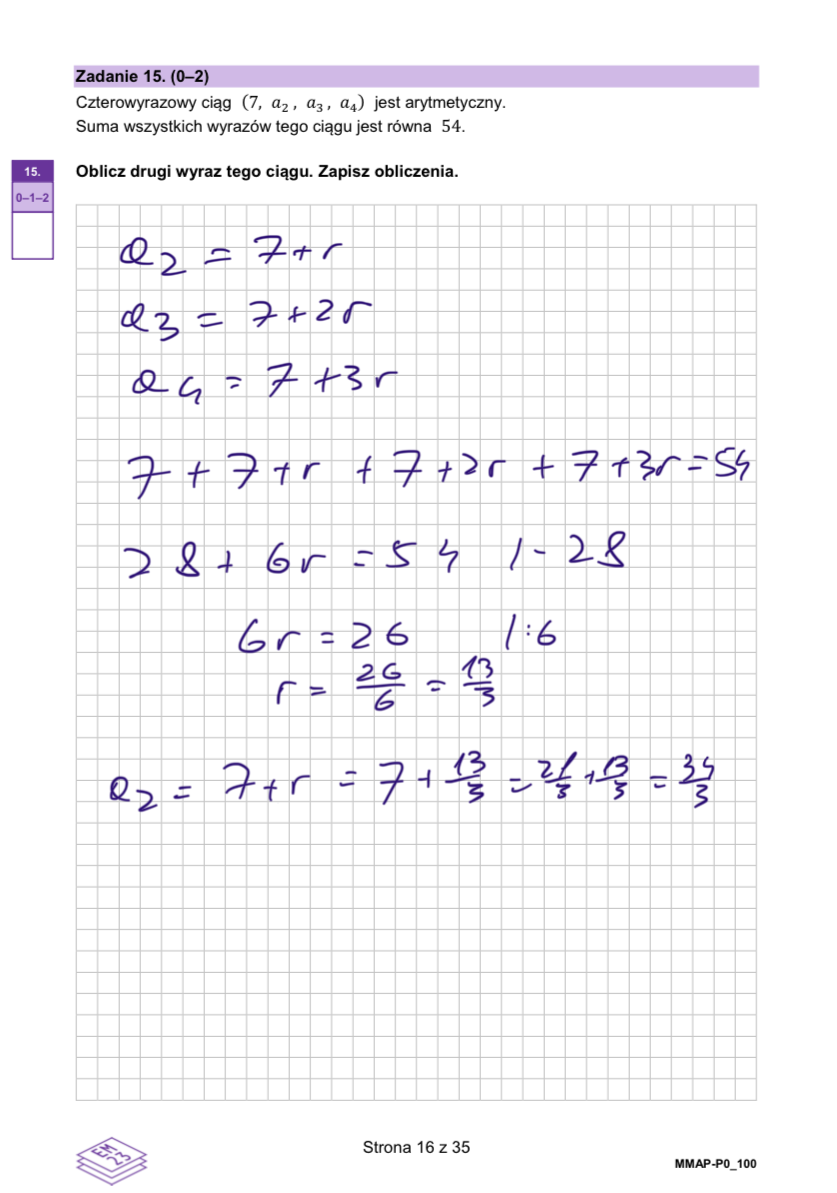 Matura dodatkowa 2026 z matematyki. Arkusz z odpowiedziami - zadanie 15