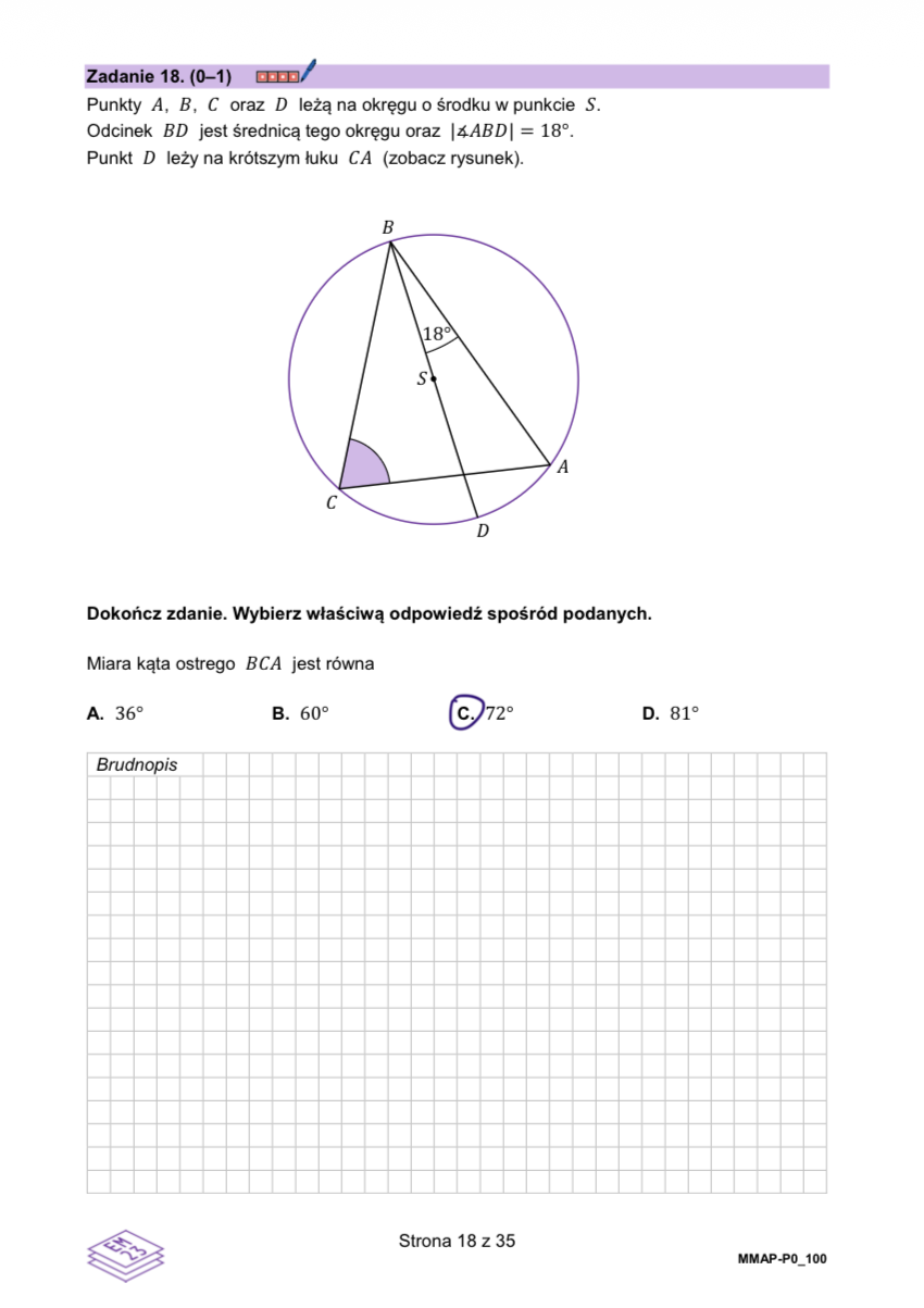 Matura dodatkowa 2026 z matematyki. Arkusz z odpowiedziami - zadanie 18