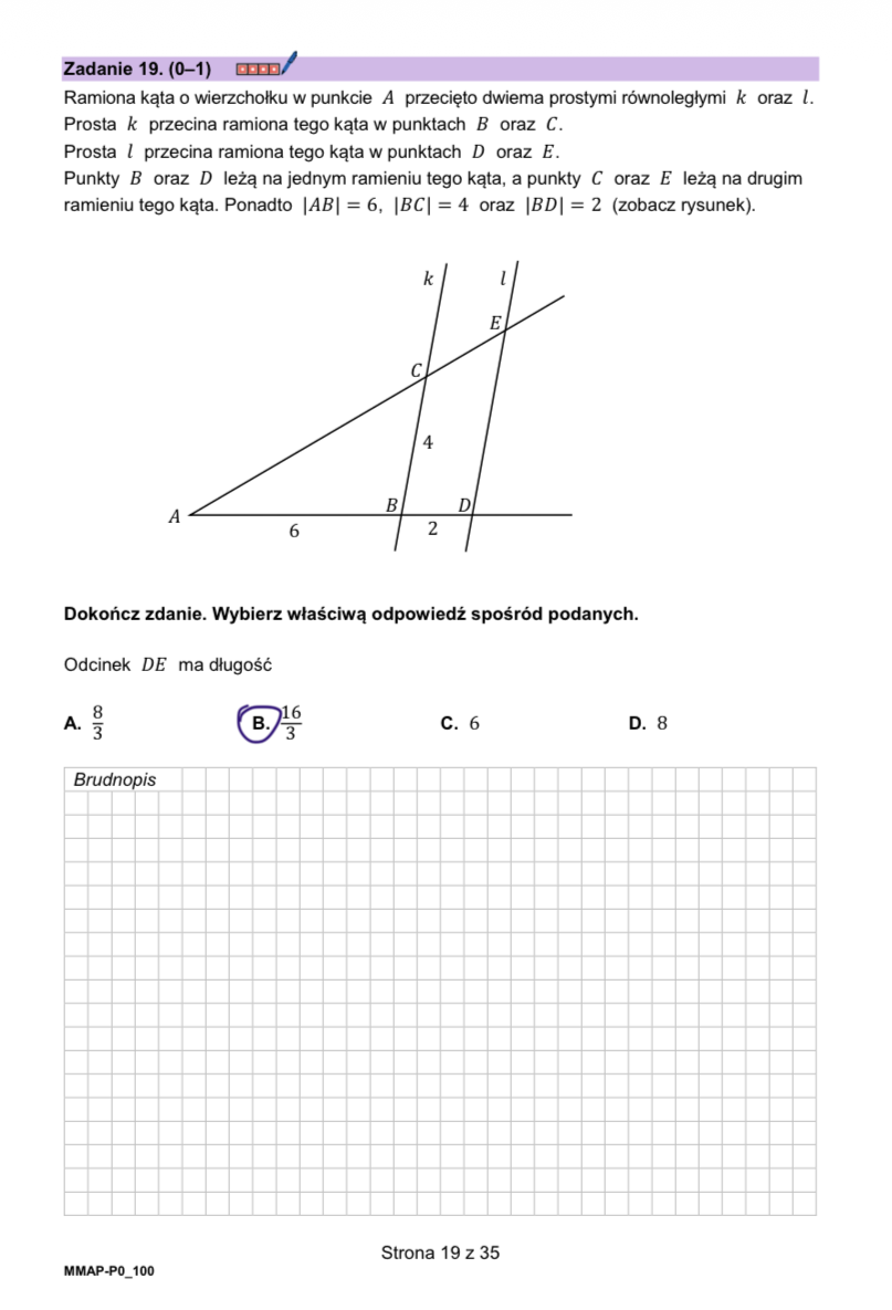 Matura dodatkowa 2026 z matematyki. Arkusz z odpowiedziami - zadanie 19