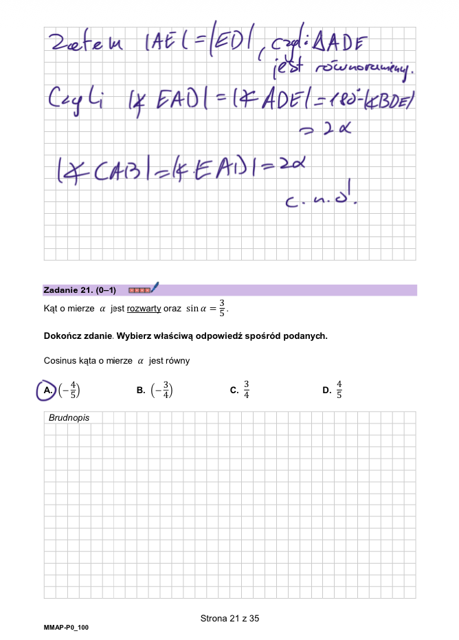 Matura dodatkowa 2026 z matematyki. Arkusz z odpowiedziami - zadanie 21