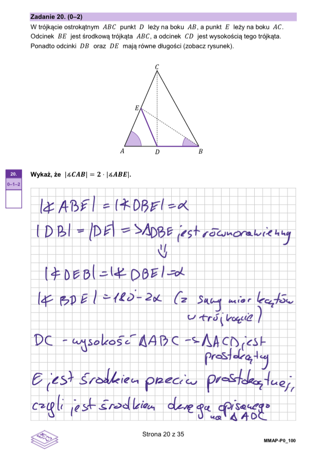 Matura dodatkowa 2026 z matematyki. Arkusz z odpowiedziami - zadanie 20