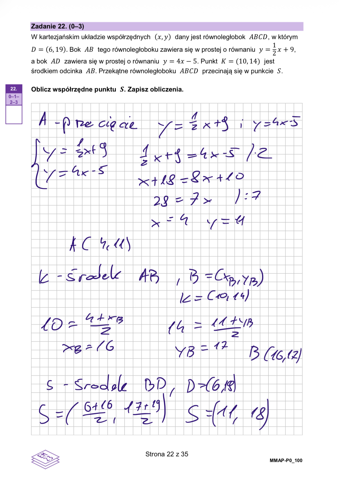 Matura dodatkowa 2026 z matematyki. Arkusz z odpowiedziami - zadanie 22
