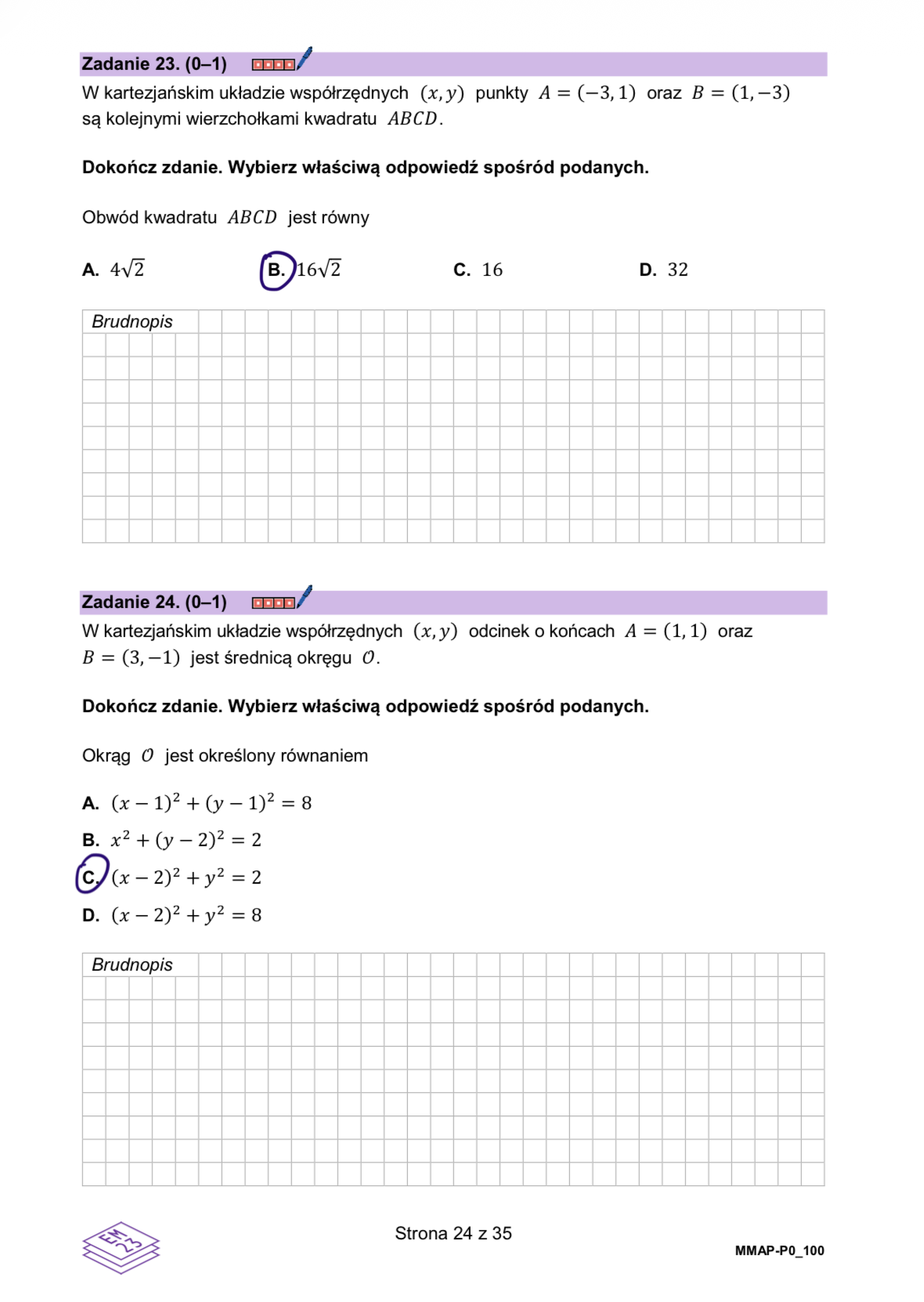 Matura dodatkowa 2026 z matematyki. Arkusz z odpowiedziami - zadanie 23-24