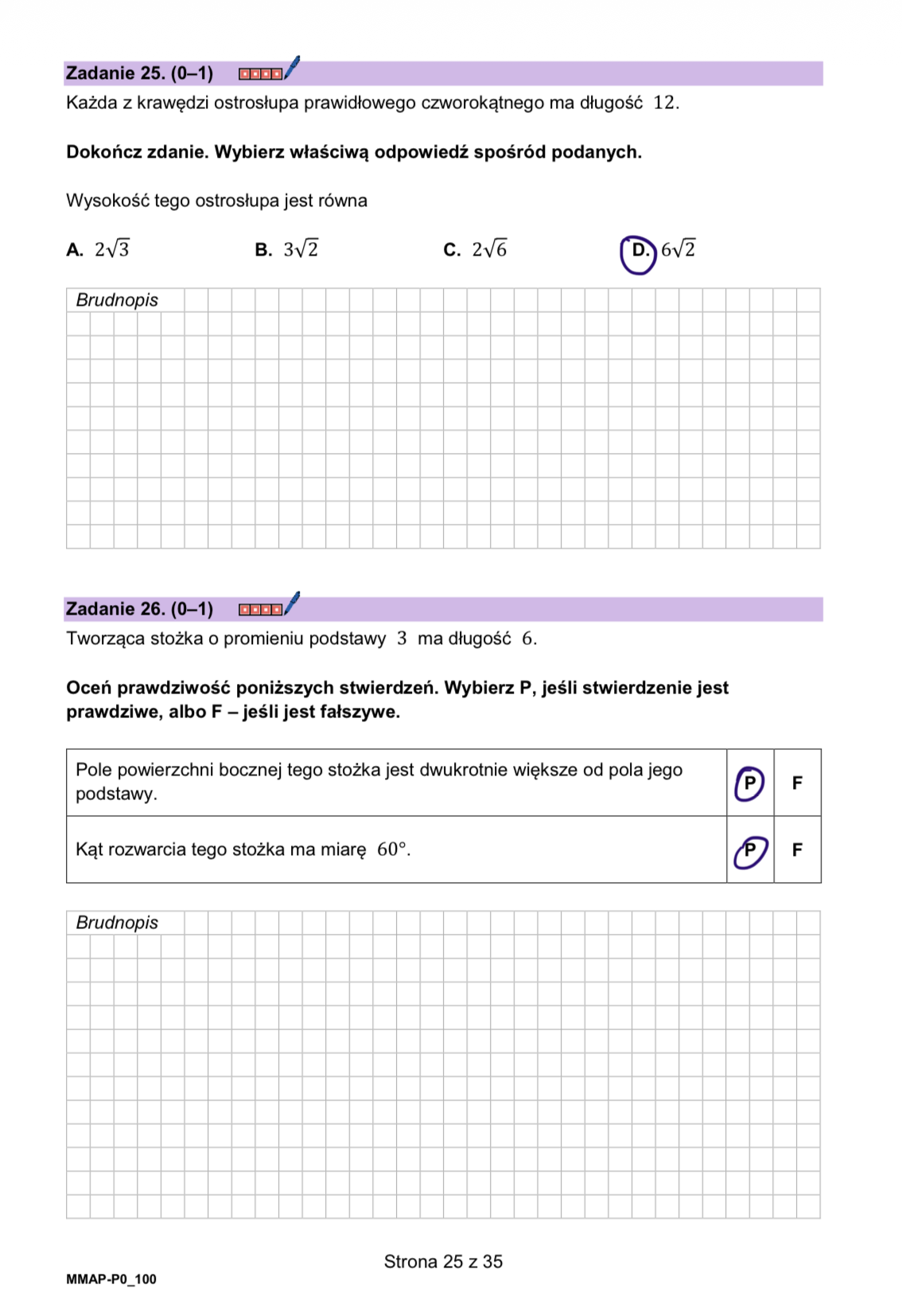 Matura dodatkowa 2026 z matematyki. Arkusz z odpowiedziami - zadanie 25-26