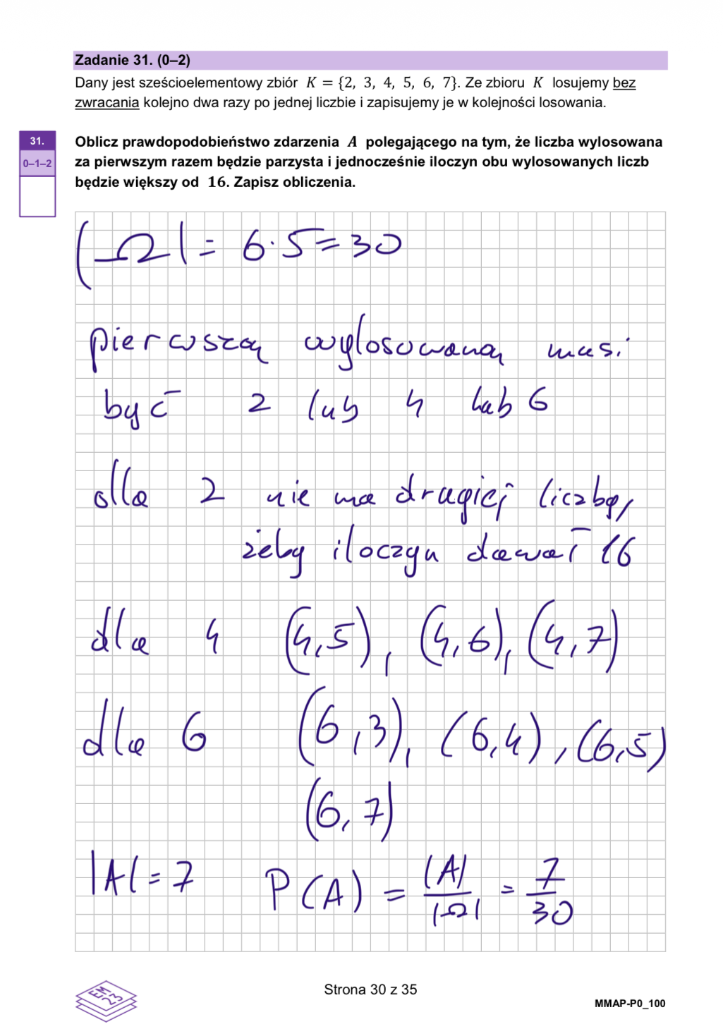 Matura dodatkowa 2026 z matematyki. Arkusz z odpowiedziami - zadanie 31