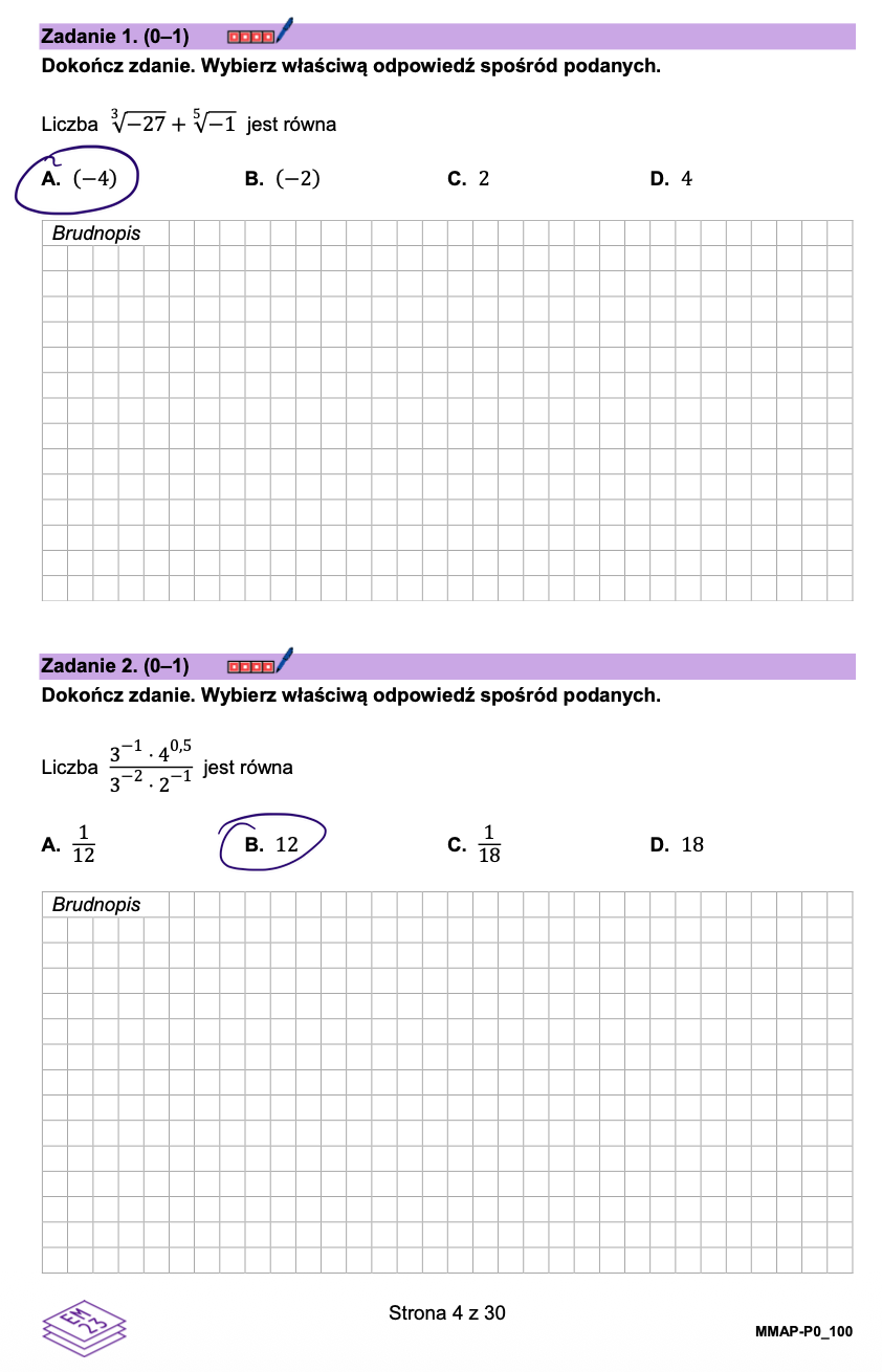 Matura poprawkowa sierpień 2026. Matematyka, poziom podstawowy - poziom podstawowy - zadanie 1-2