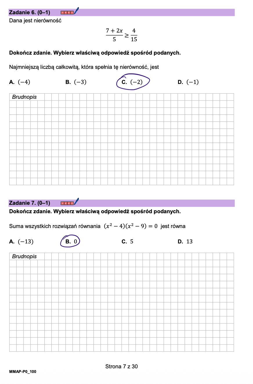 Matura poprawkowa sierpień 2026. Matematyka, poziom podstawowy - poziom podstawowy - zadanie 6-7