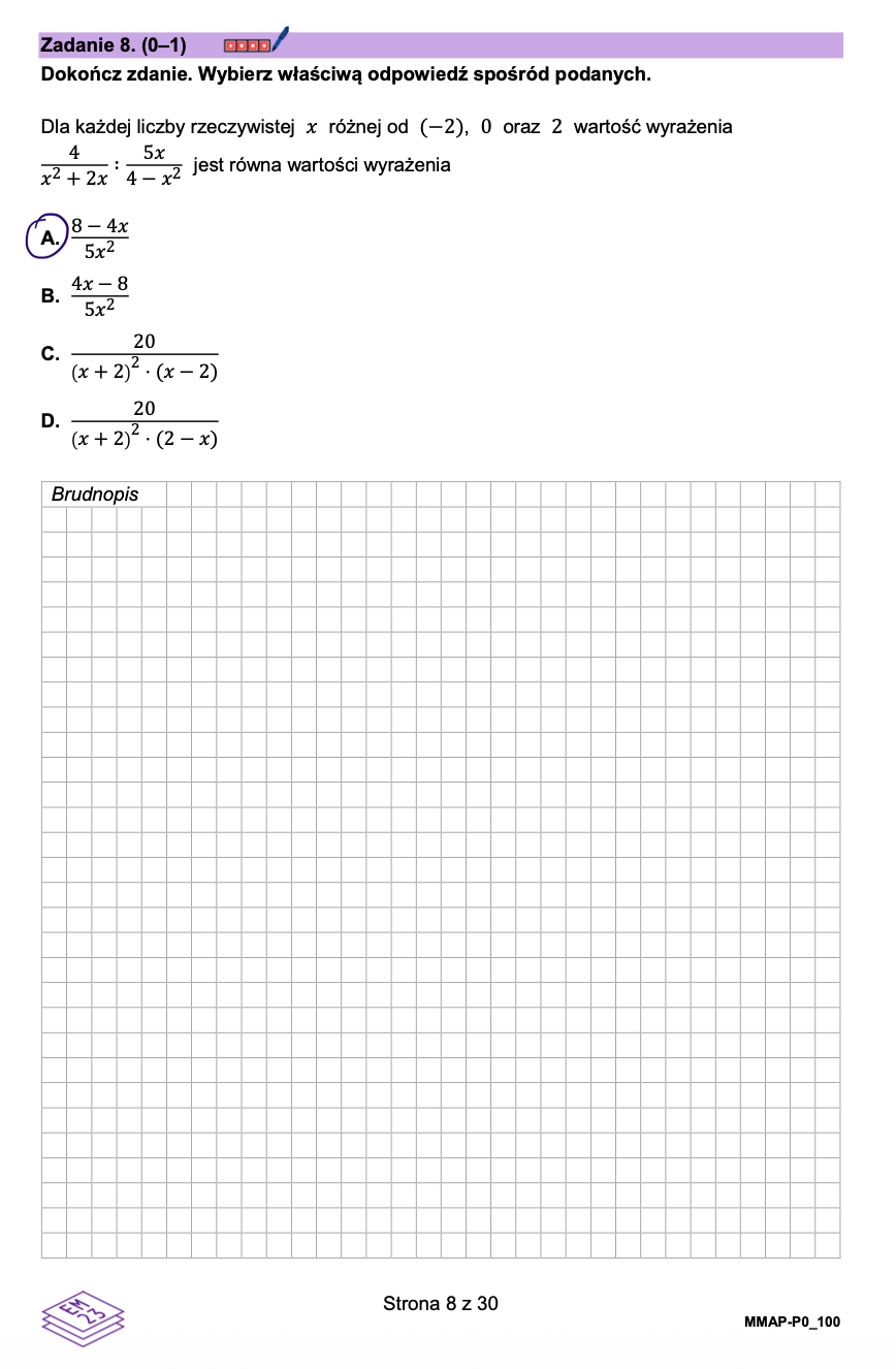 Matura poprawkowa sierpień 2026. Matematyka, poziom podstawowy - poziom podstawowy - zadanie 8